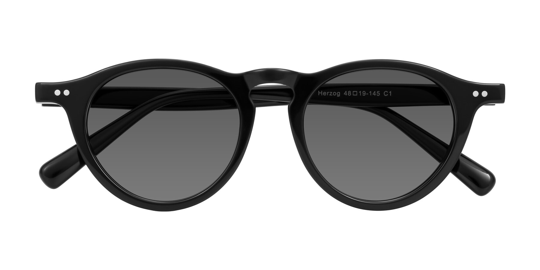 Folded Front of Herzog in Black with Medium Gray Tinted Lenses