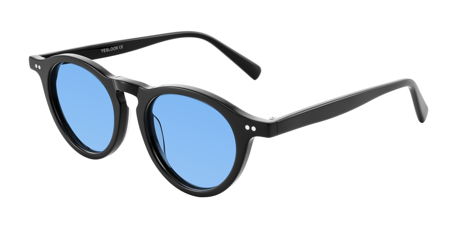 Angle of Herzog in Black with Medium Blue Tinted Lenses