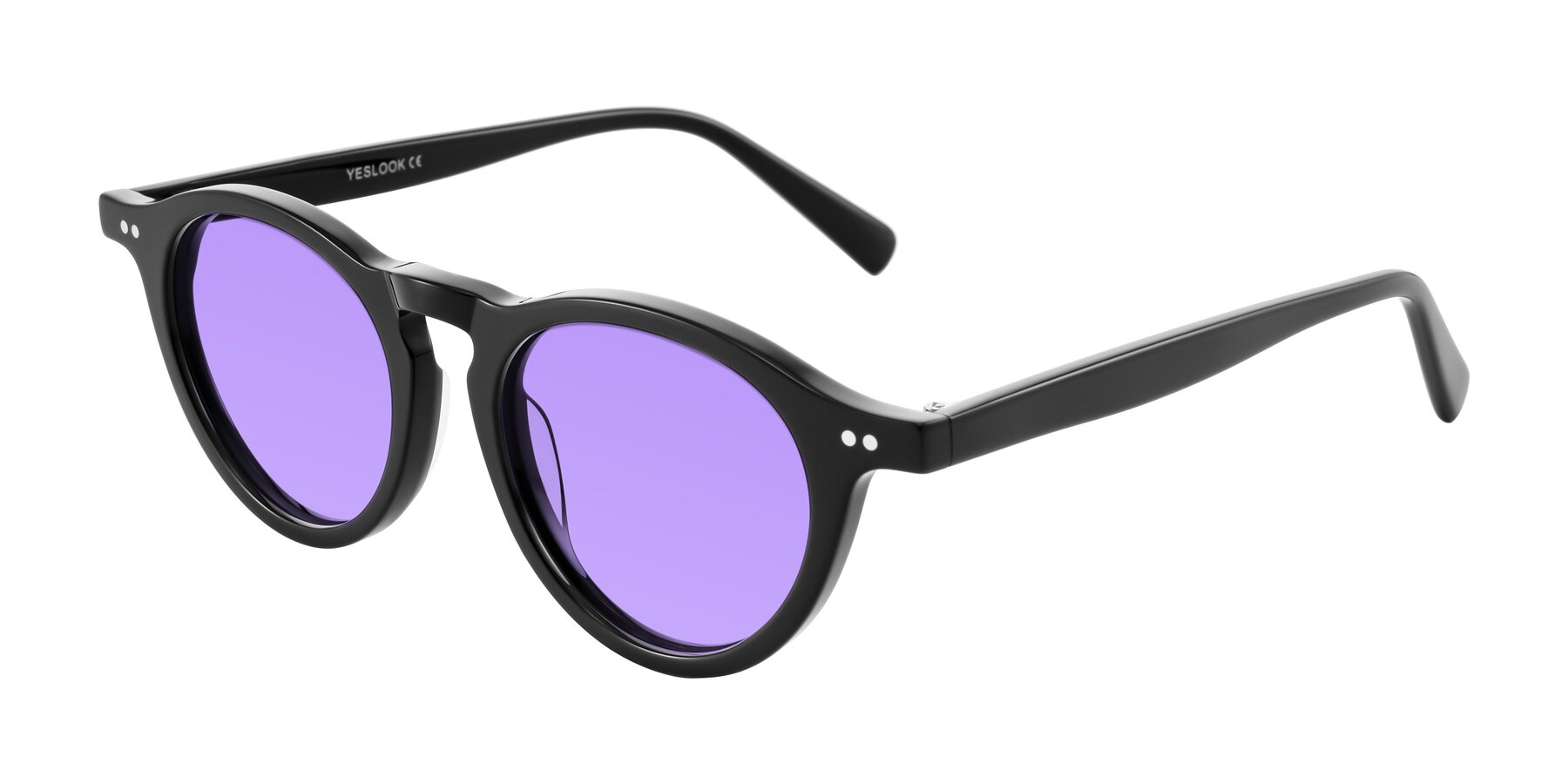 Angle of Herzog in Black with Medium Purple Tinted Lenses