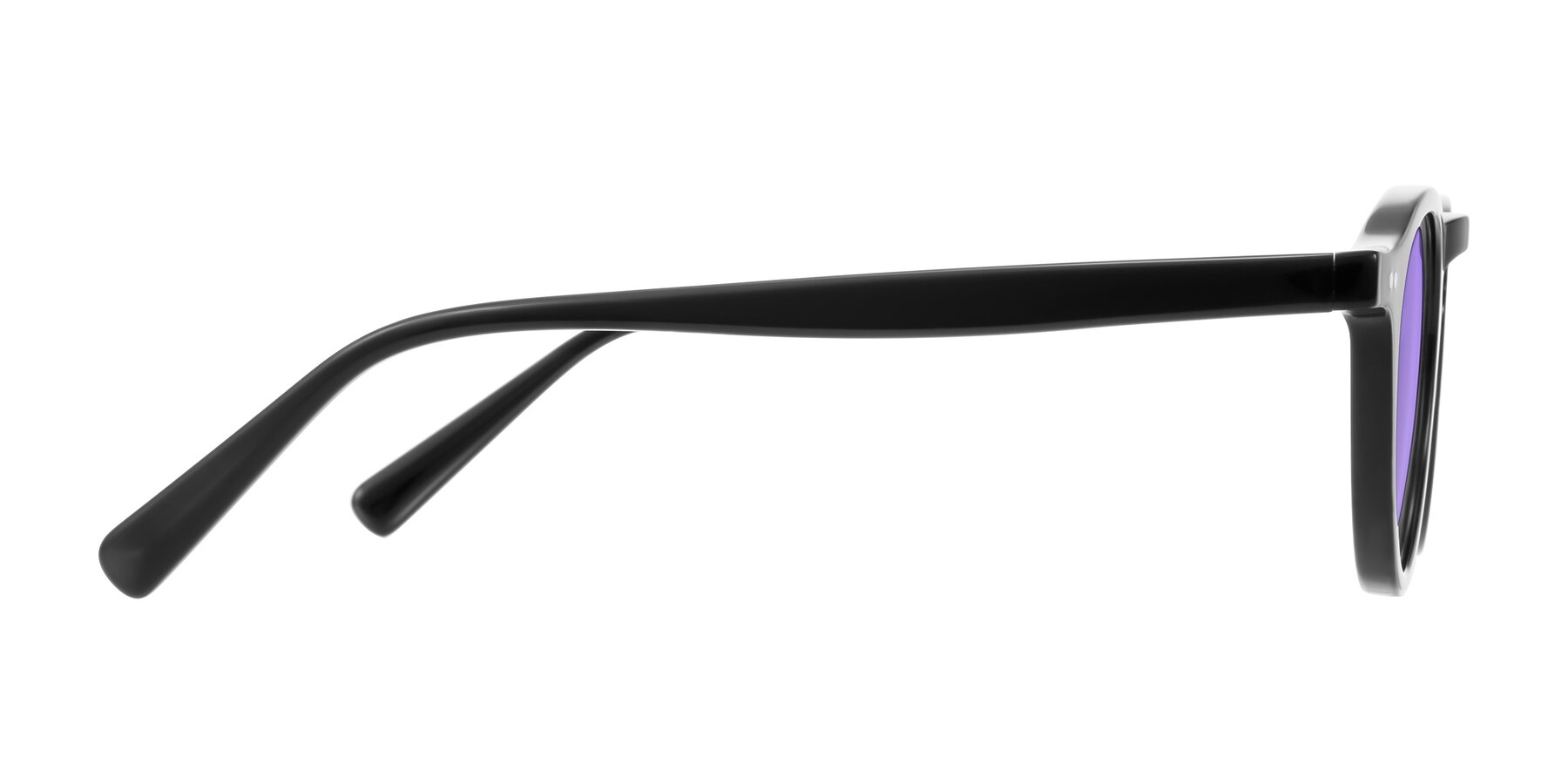 Side of Herzog in Black with Medium Purple Tinted Lenses