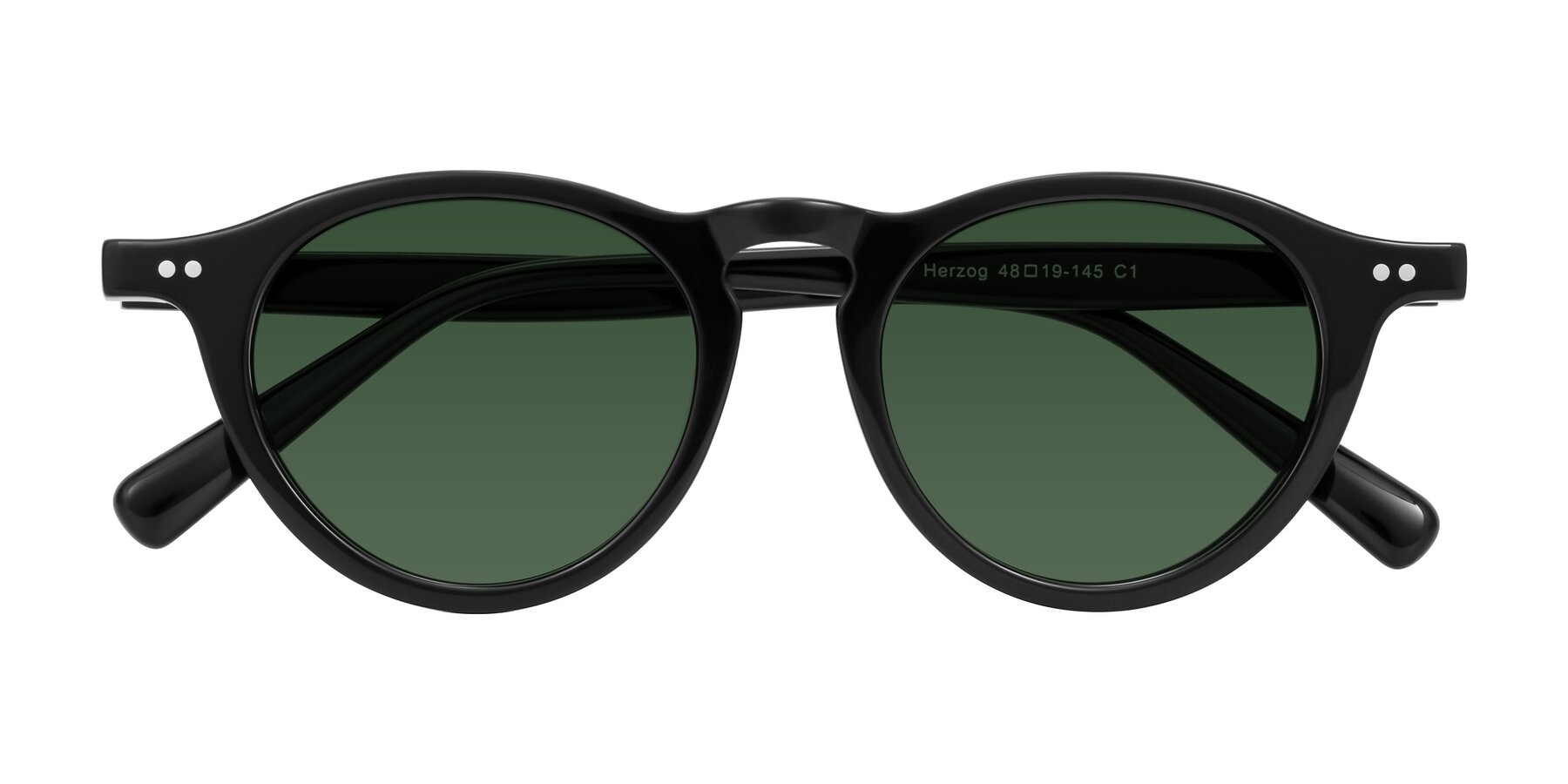 Folded Front of Herzog in Black with Green Tinted Lenses