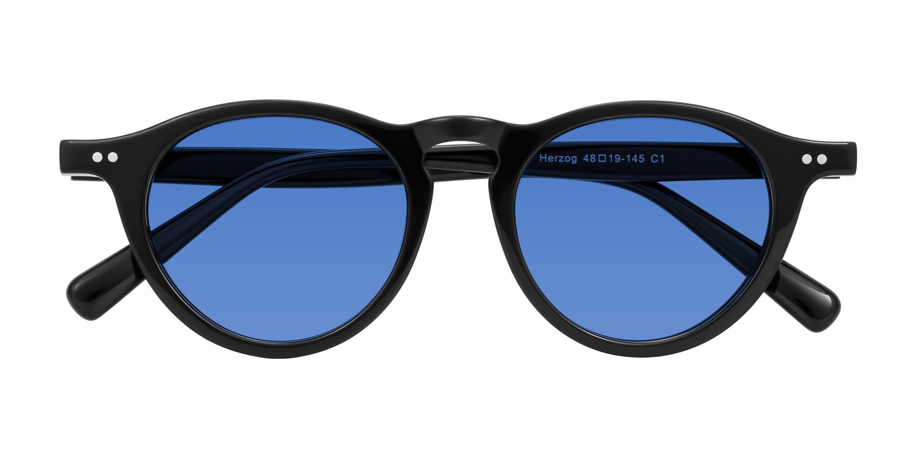 Folded Front of Herzog in Black with Blue Tinted Lenses