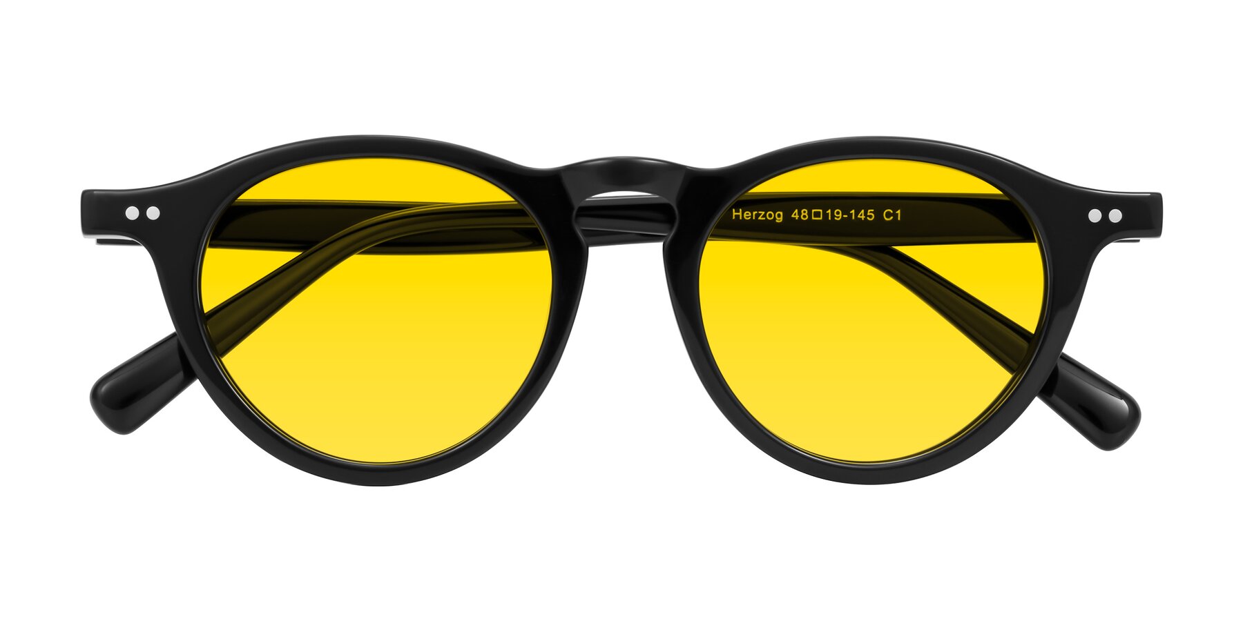 Folded Front of Herzog in Black with Yellow Tinted Lenses