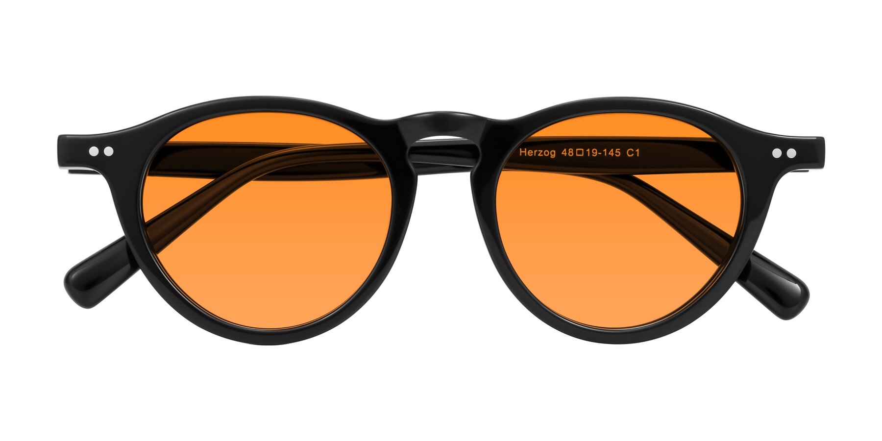 Folded Front of Herzog in Black with Orange Tinted Lenses