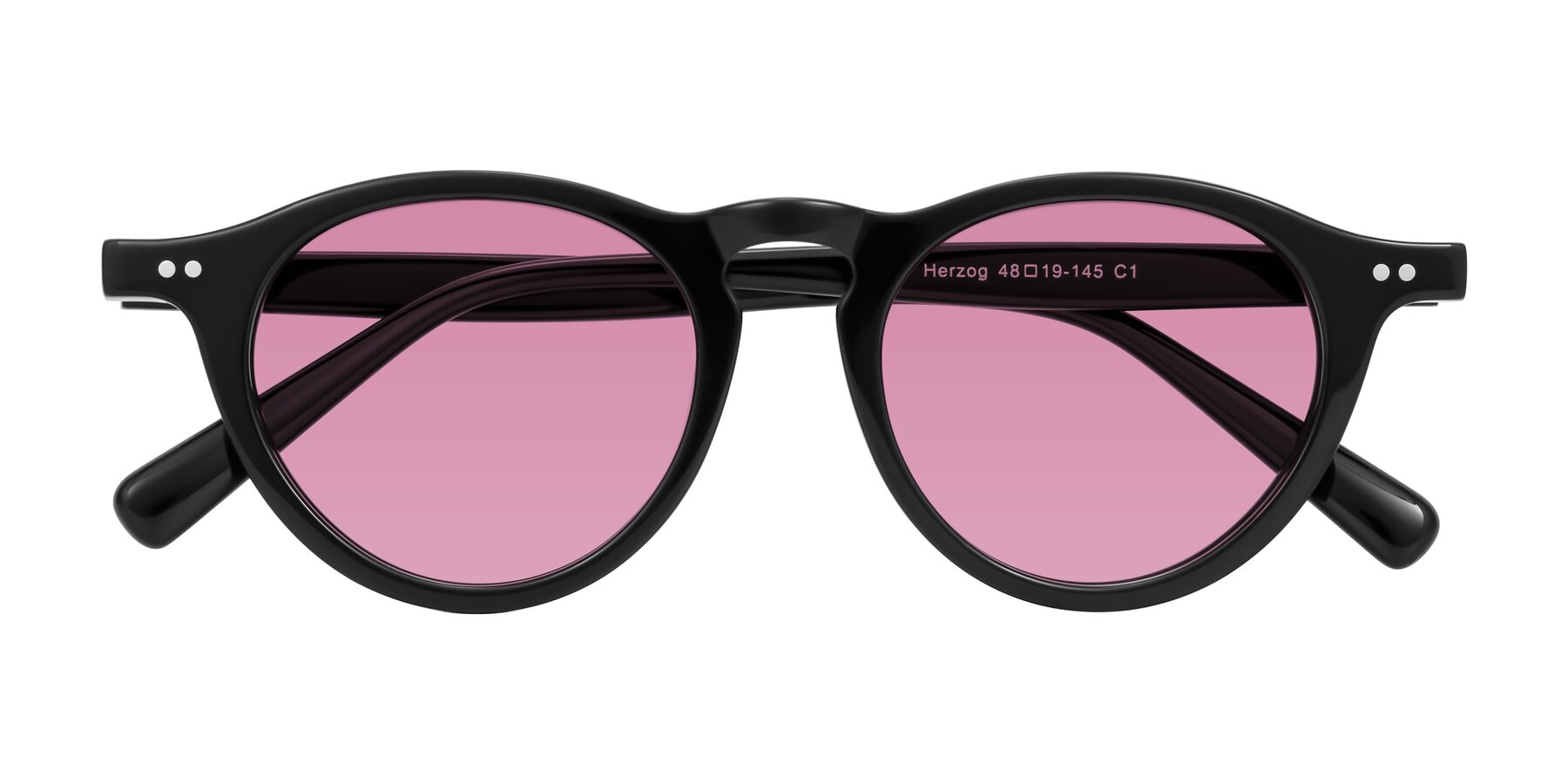 Folded Front of Herzog in Black with Medium Wine Tinted Lenses