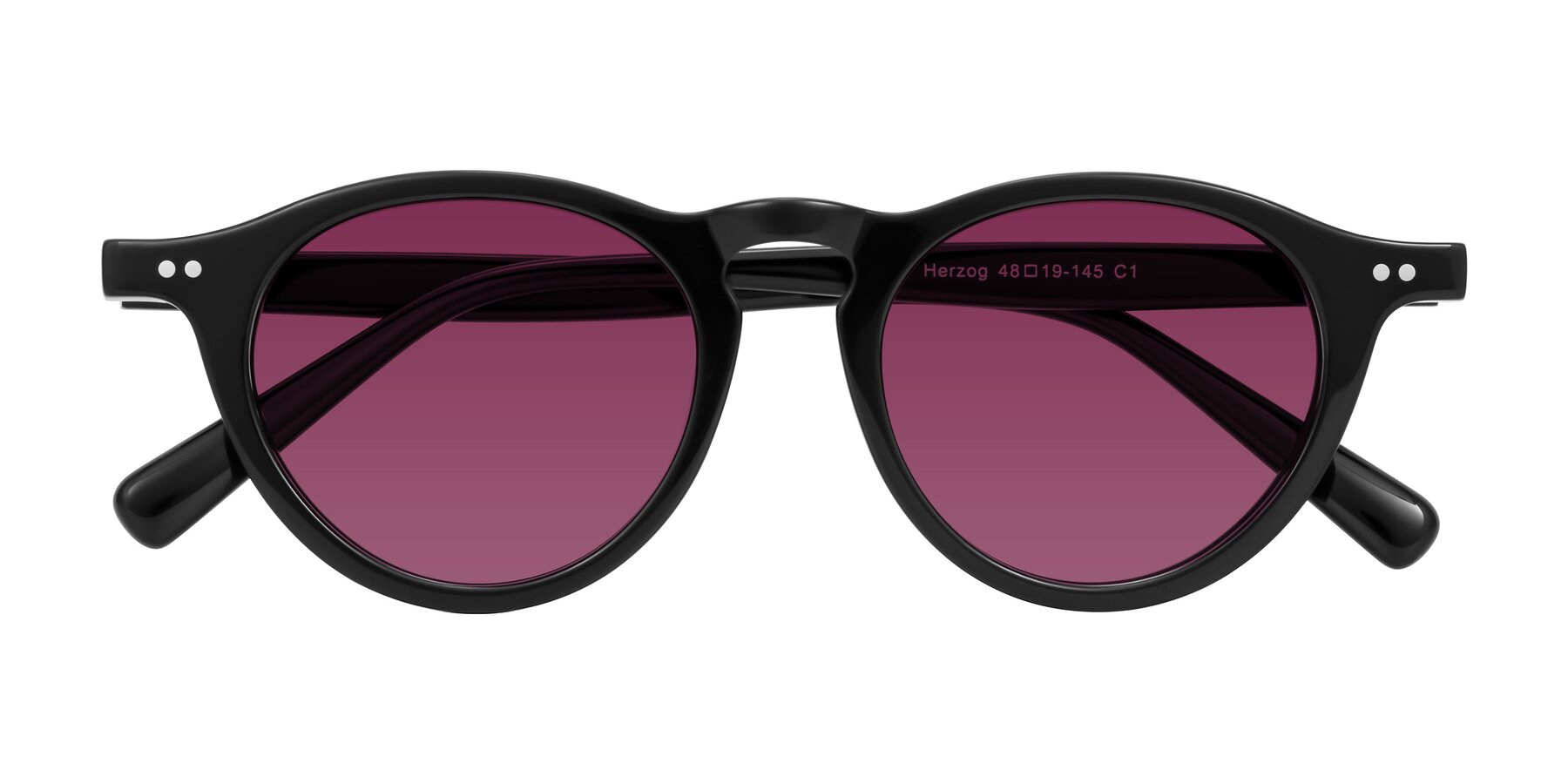Folded Front of Herzog in Black with Wine Tinted Lenses