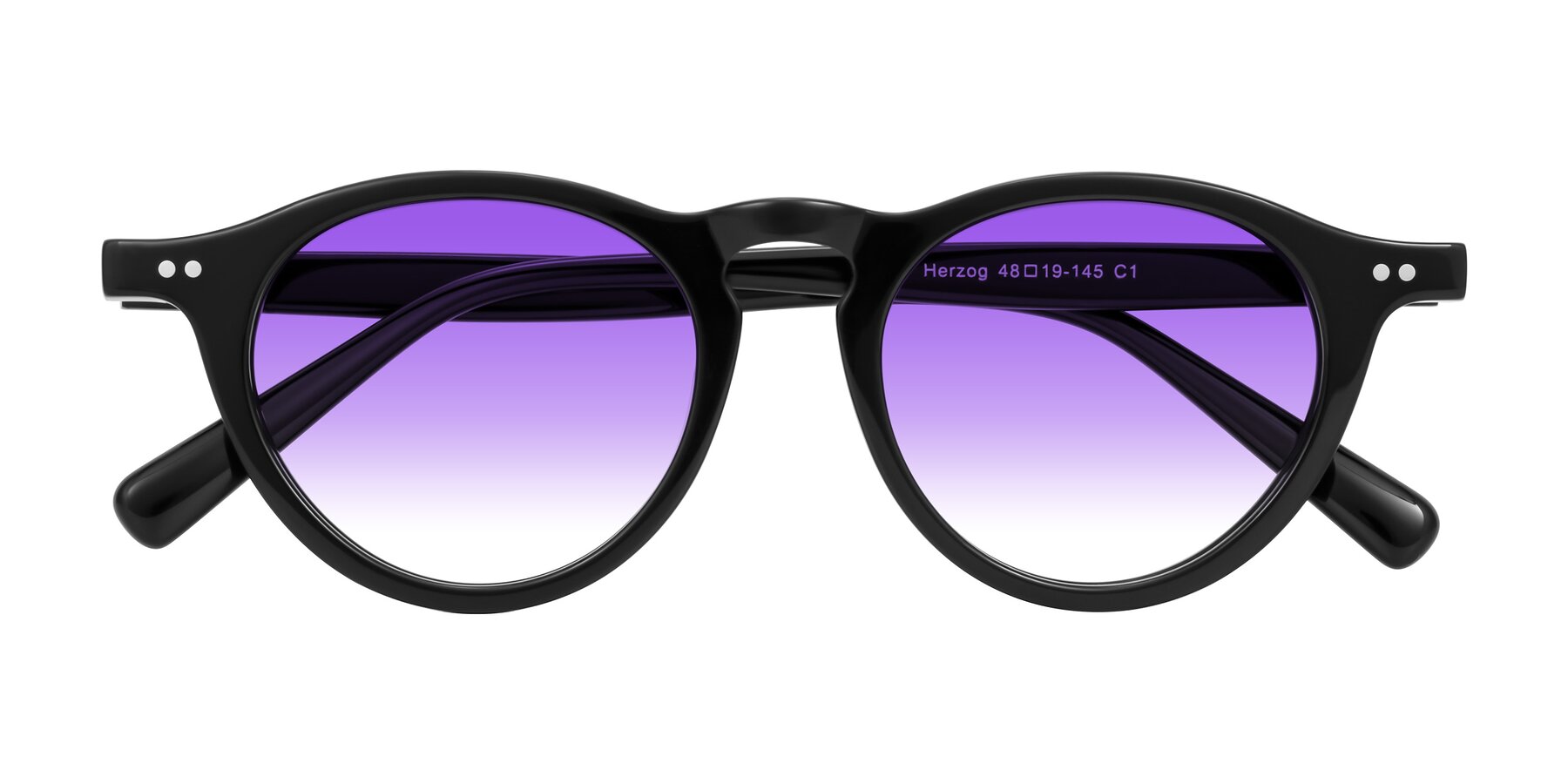 Folded Front of Herzog in Black with Purple Gradient Lenses