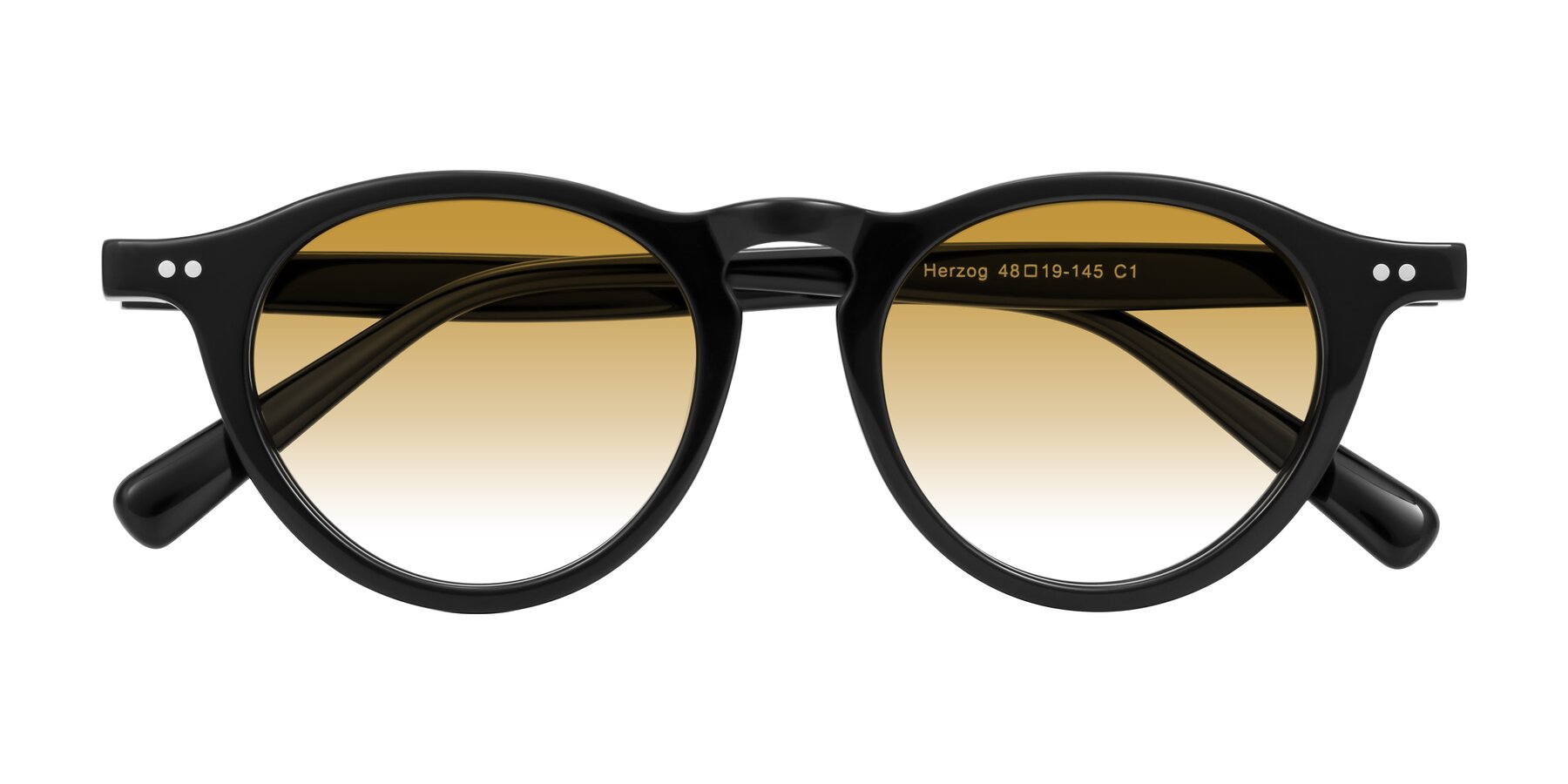 Folded Front of Herzog in Black with Champagne Gradient Lenses