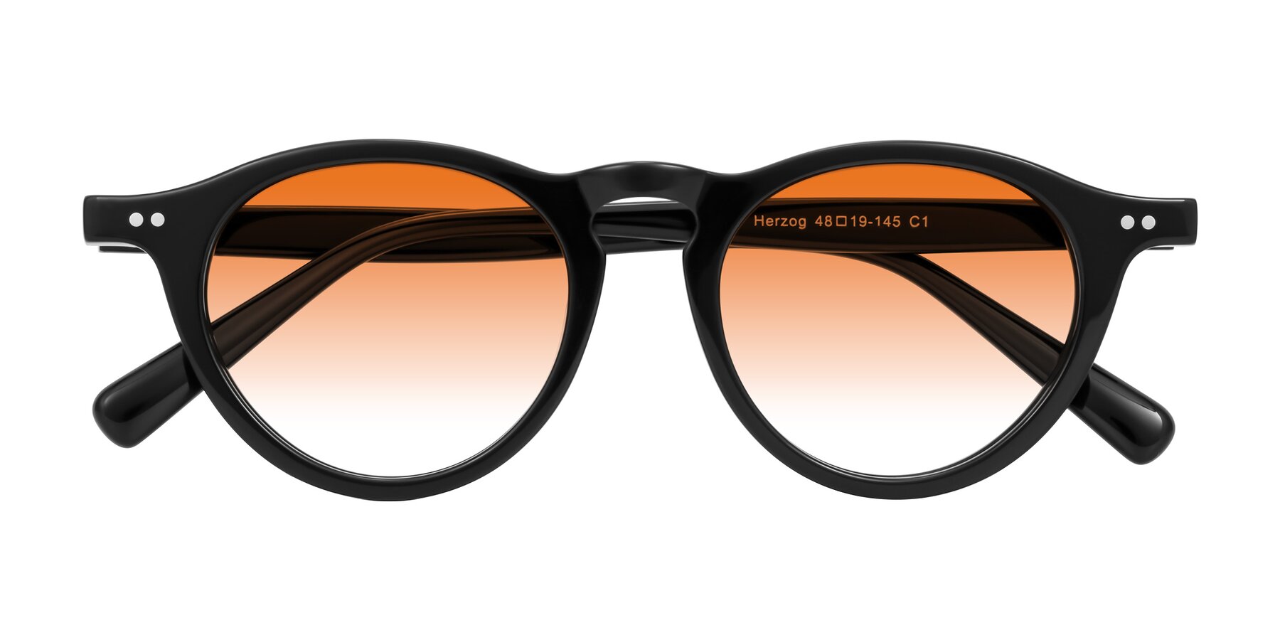 Folded Front of Herzog in Black with Orange Gradient Lenses