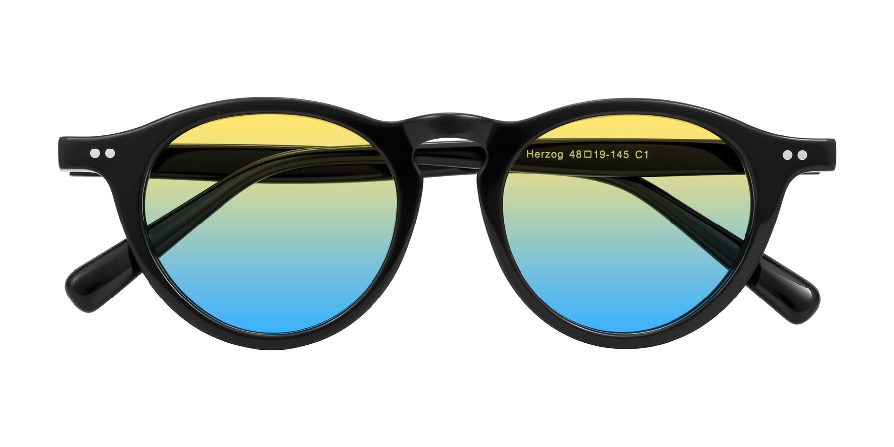 Folded Front of Herzog in Black with Yellow / Blue Gradient Lenses