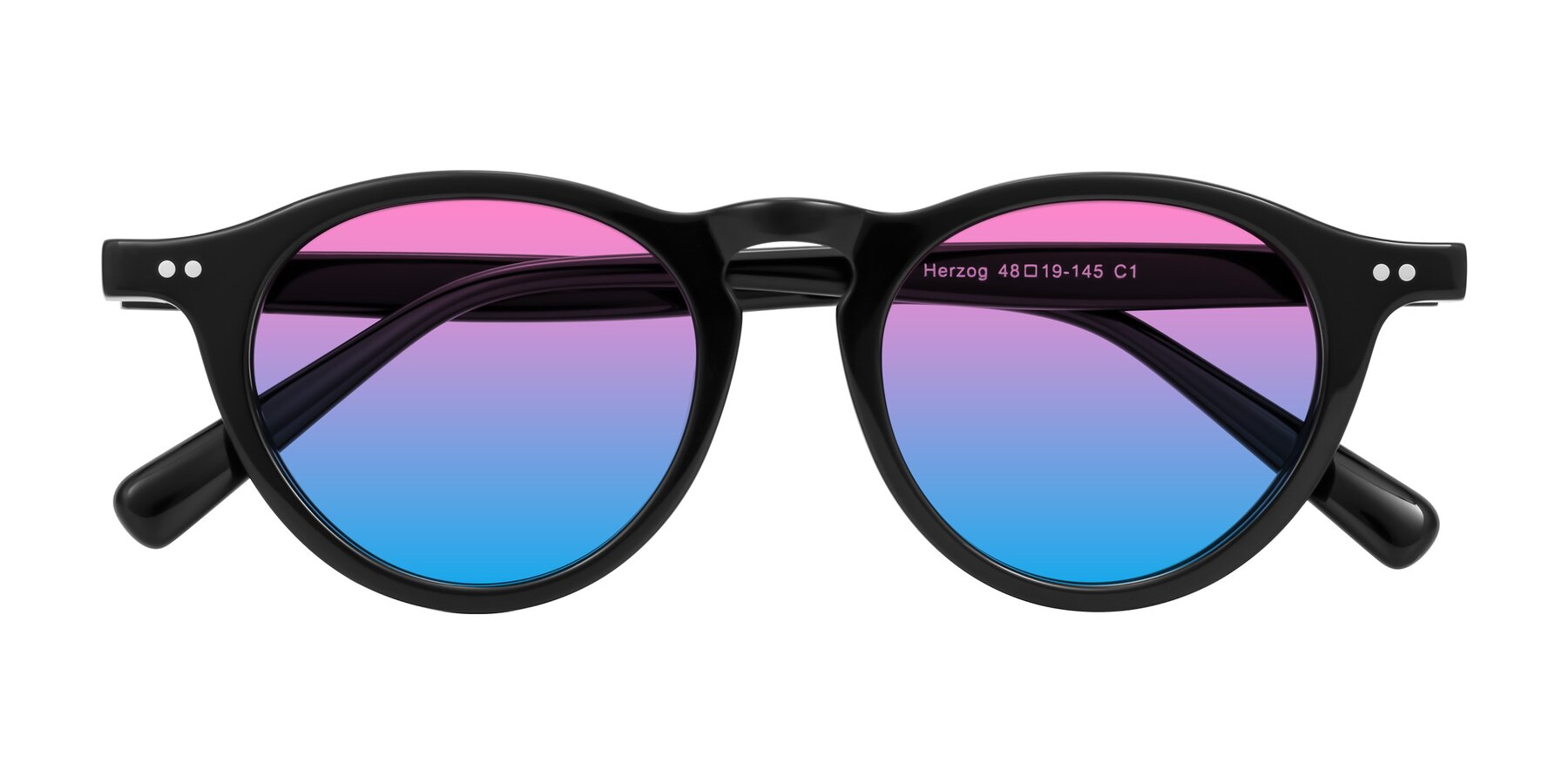 Folded Front of Herzog in Black with Pink / Blue Gradient Lenses