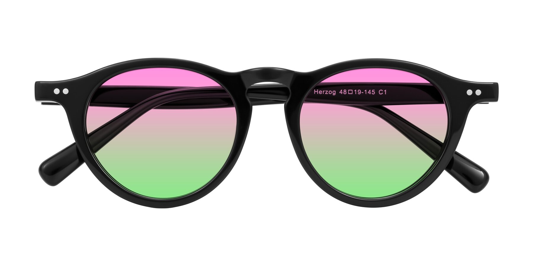 Folded Front of Herzog in Black with Pink / Green Gradient Lenses