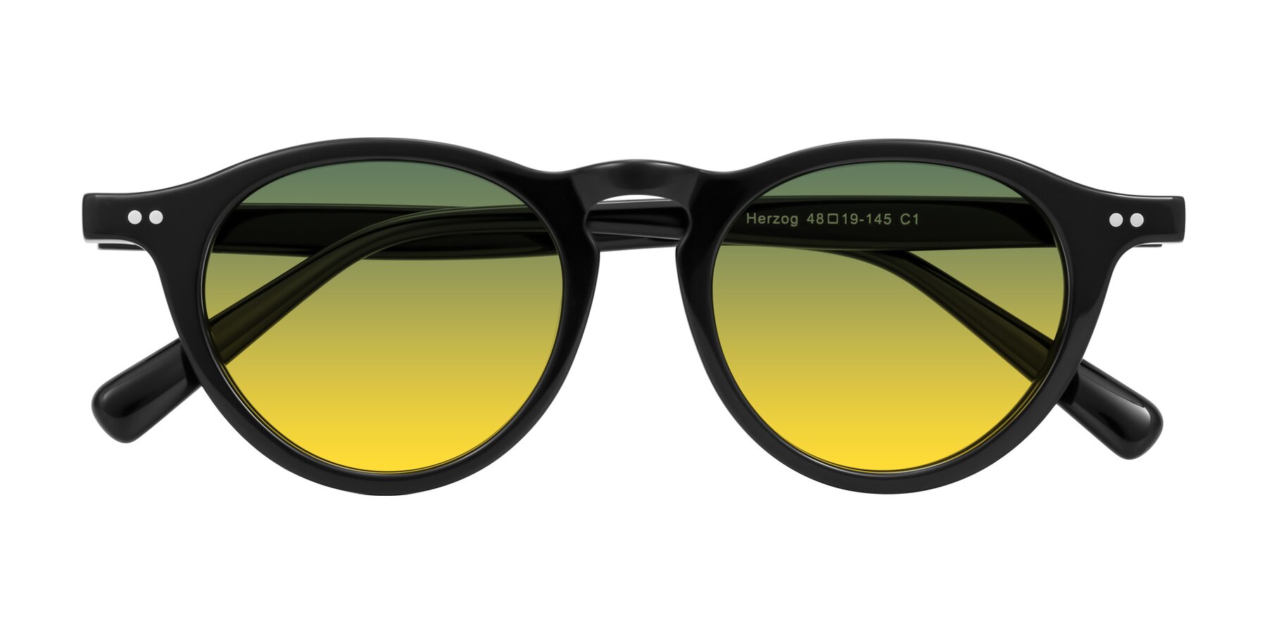 Folded Front of Herzog in Black with Green / Yellow Gradient Lenses