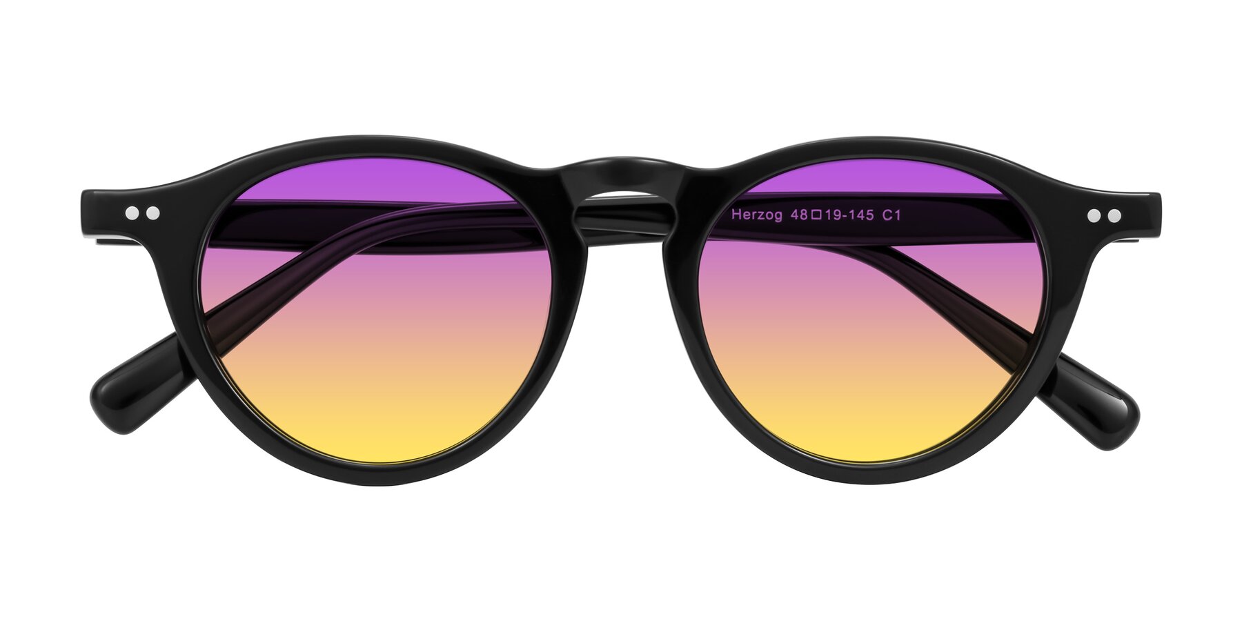 Folded Front of Herzog in Black with Purple / Yellow Gradient Lenses