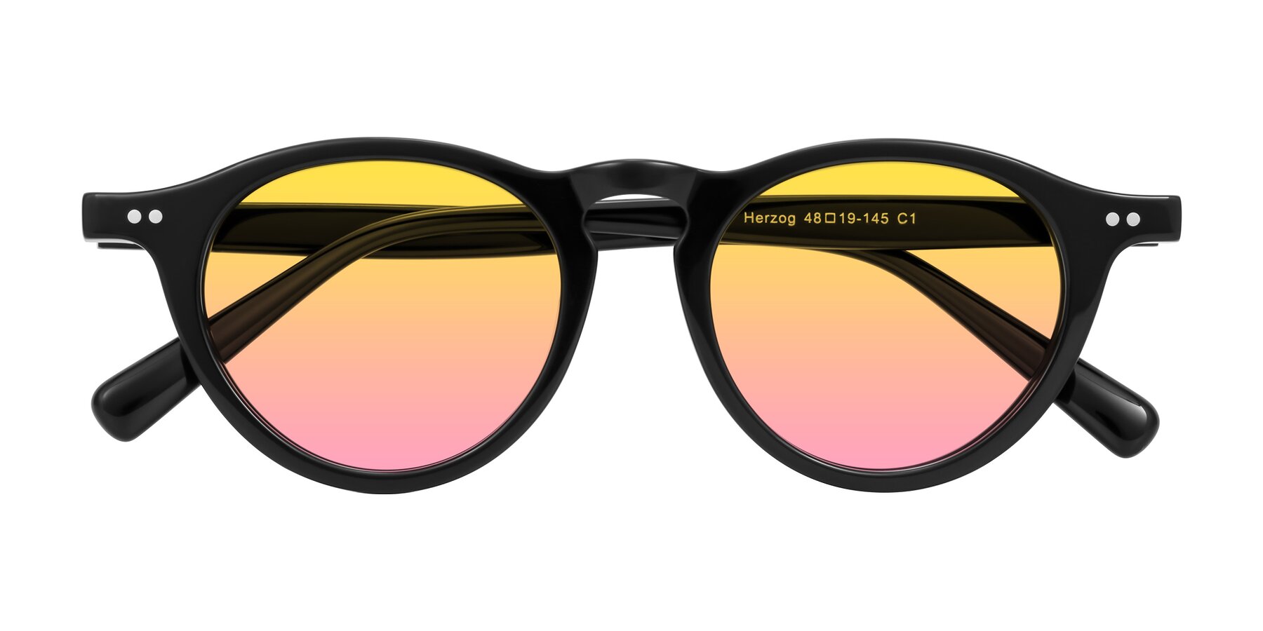 Folded Front of Herzog in Black with Yellow / Pink Gradient Lenses