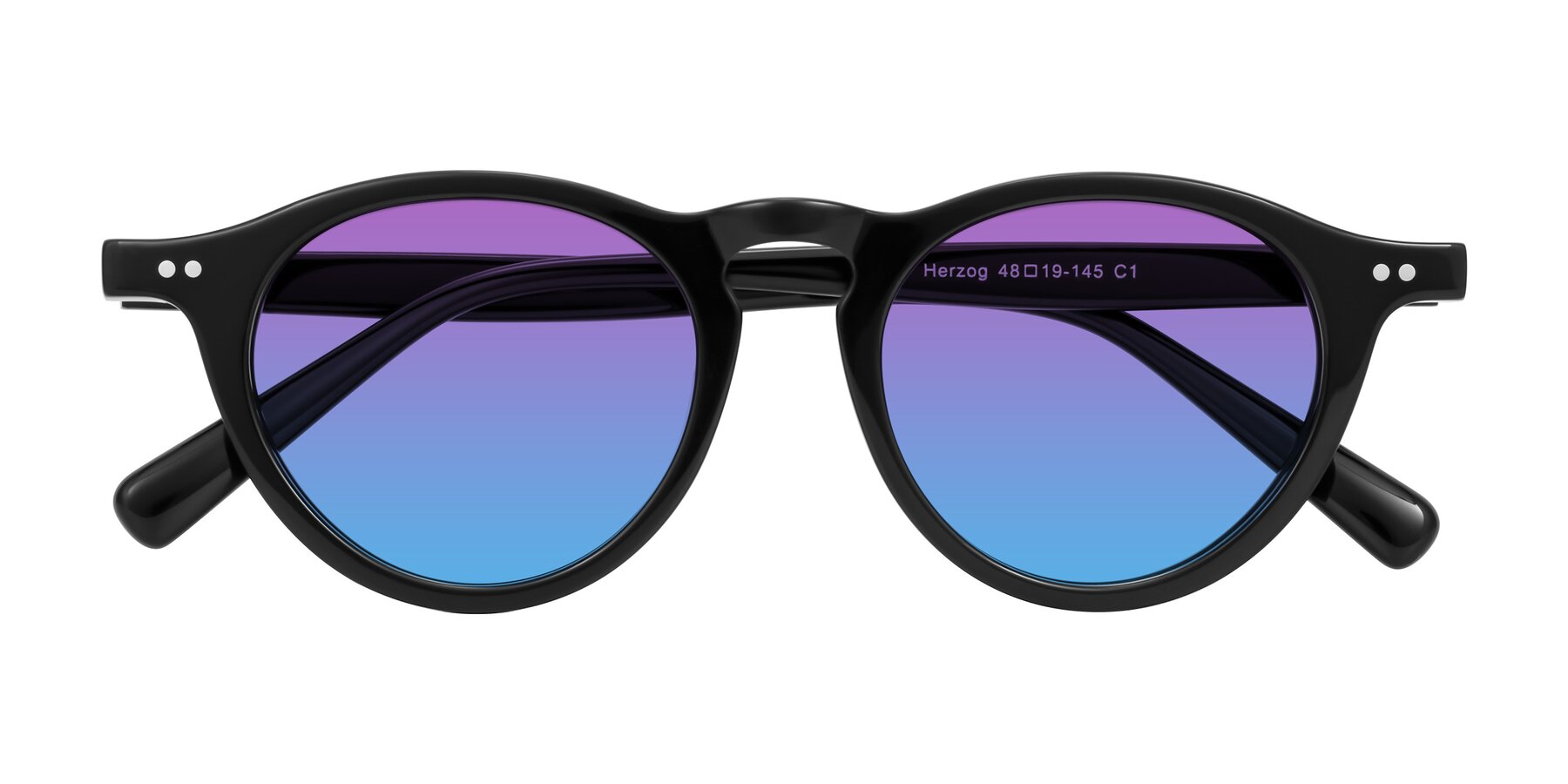 Folded Front of Herzog in Black with Purple / Blue Gradient Lenses