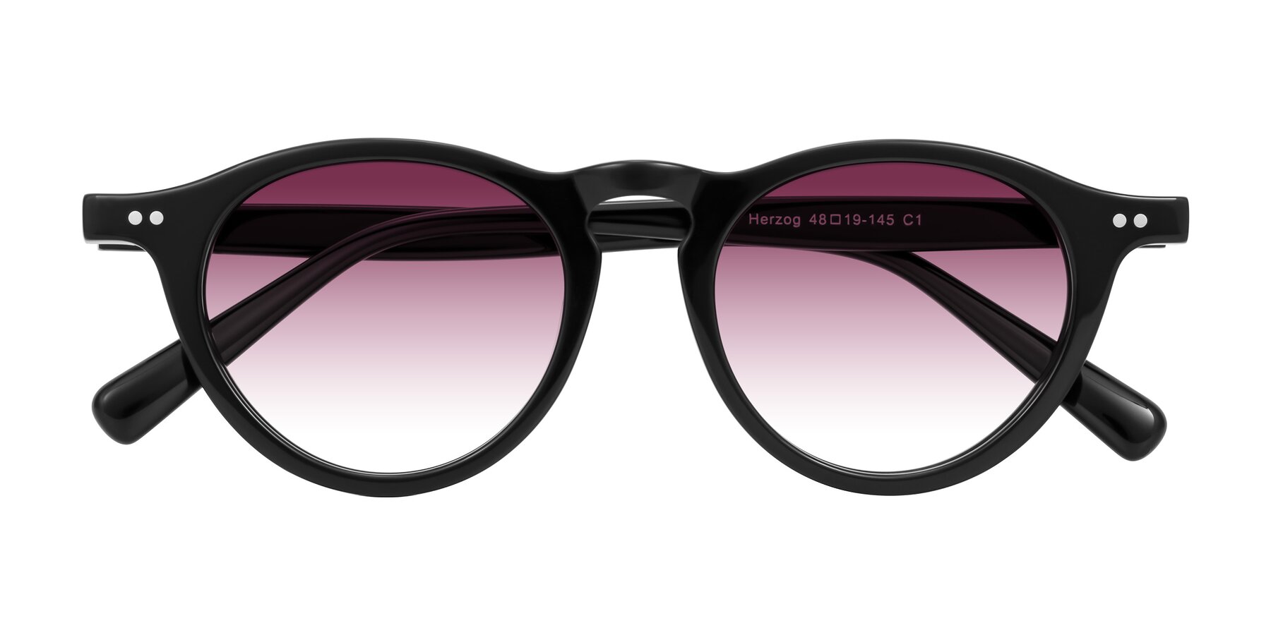 Folded Front of Herzog in Black with Wine Gradient Lenses