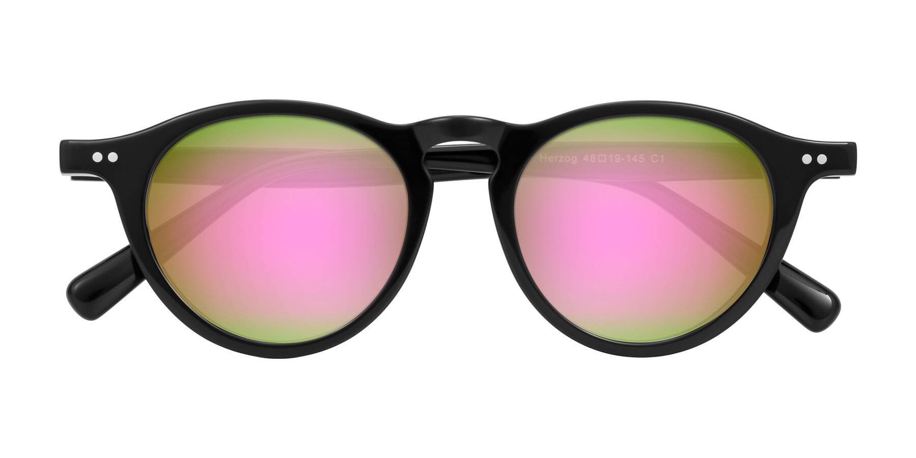 Folded Front of Herzog in Black with Pink Mirrored Lenses