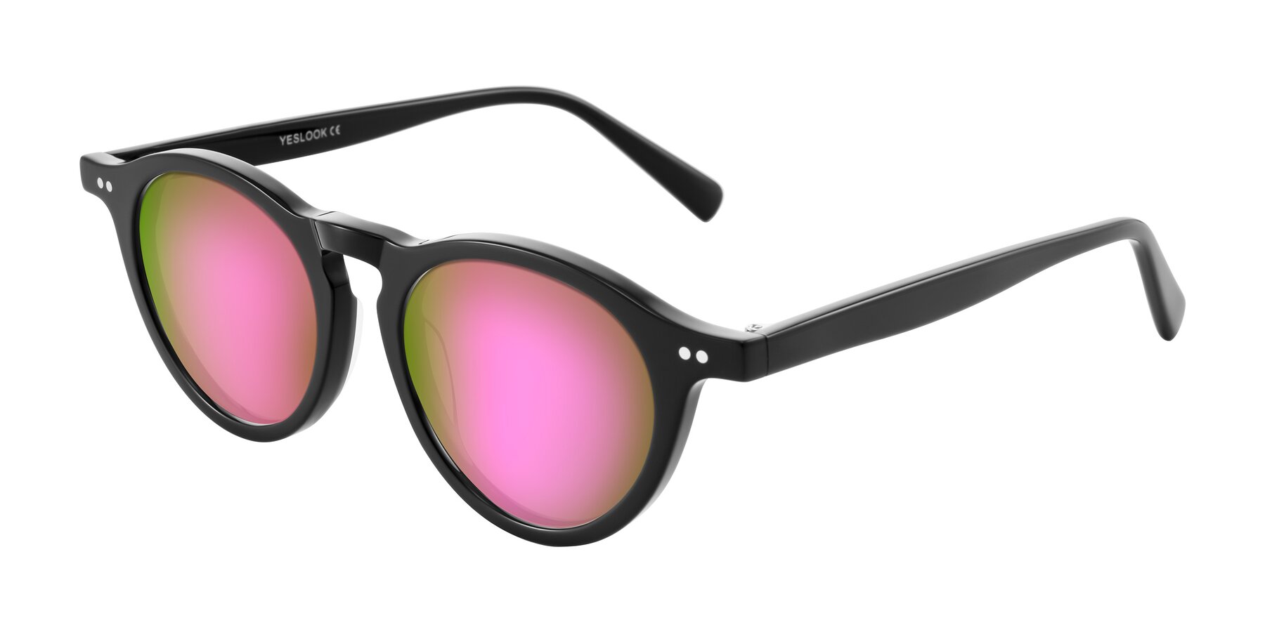 Angle of Herzog in Black with Pink Mirrored Lenses