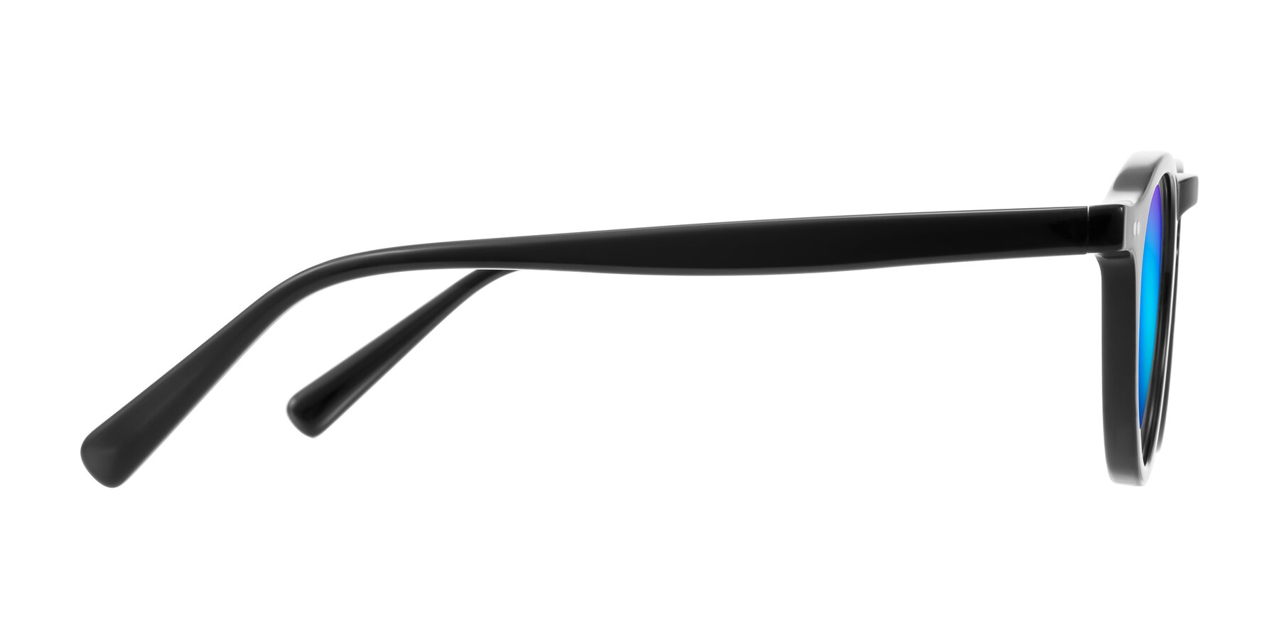 Side of Herzog in Black with Blue Mirrored Lenses