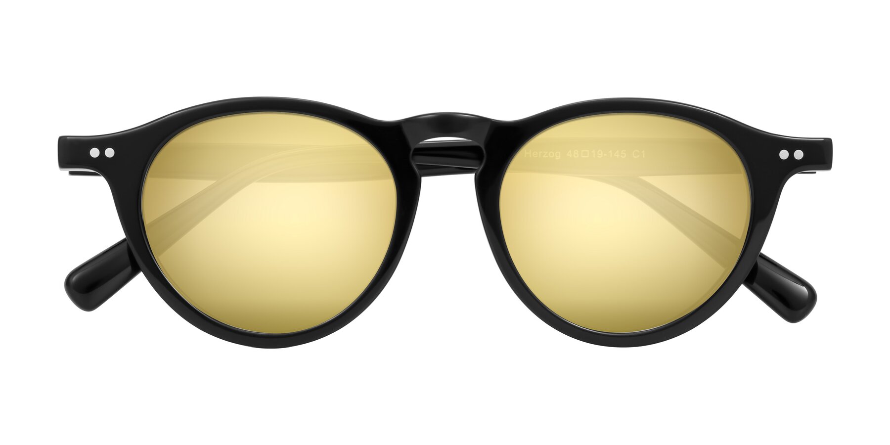 Folded Front of Herzog in Black with Gold Mirrored Lenses