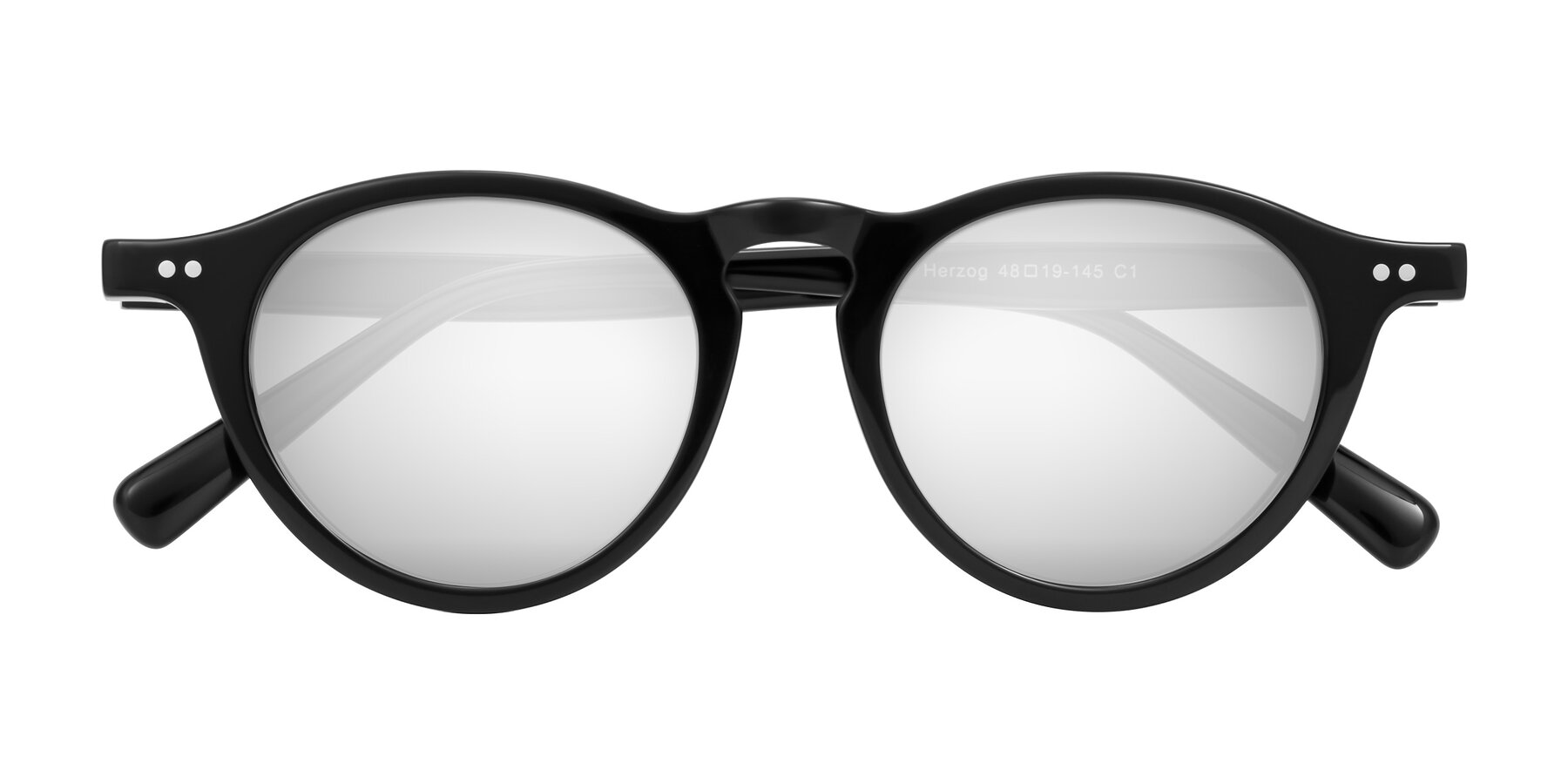 Folded Front of Herzog in Black with Silver Mirrored Lenses