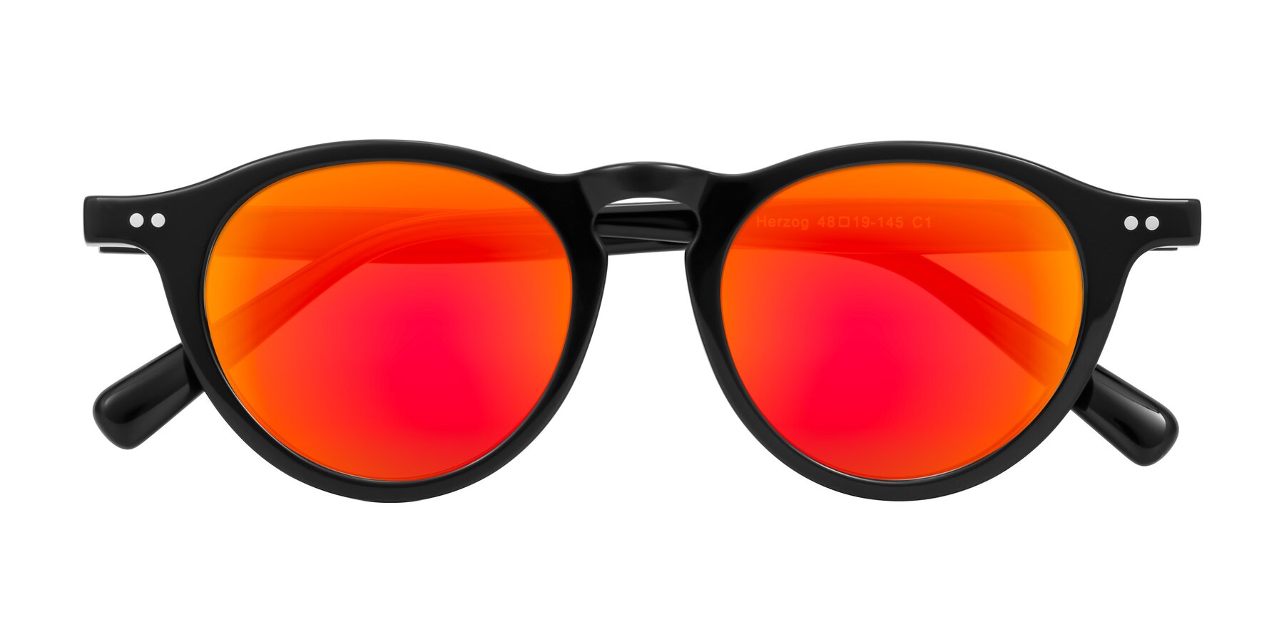 Folded Front of Herzog in Black with Red Gold Mirrored Lenses
