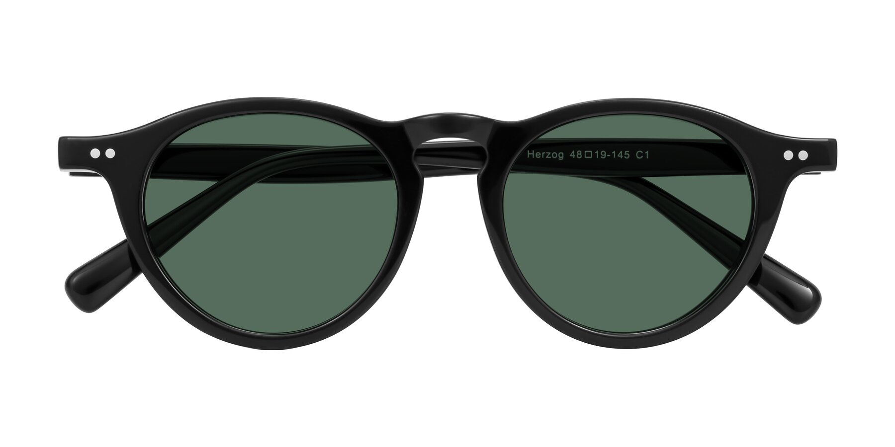 Folded Front of Herzog in Black with Green Polarized Lenses