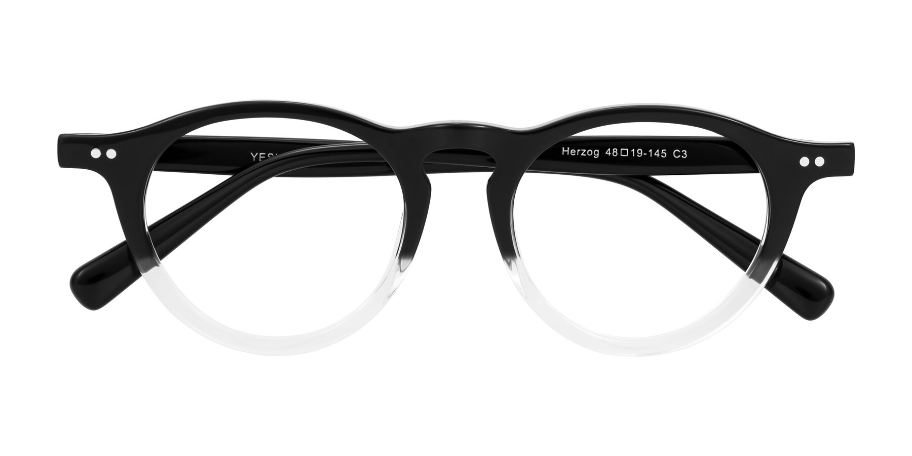 Folded Front of Herzog in Black/Clear with Clear Eyeglass Lenses