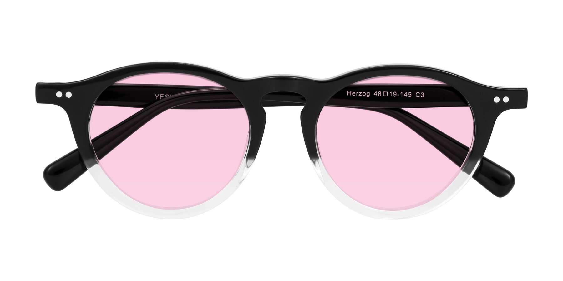 Folded Front of Herzog in Black/Clear with Light Pink Tinted Lenses