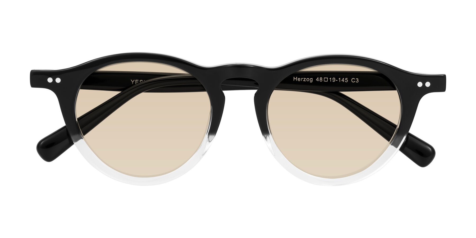 Folded Front of Herzog in Black/Clear with Light Brown Tinted Lenses