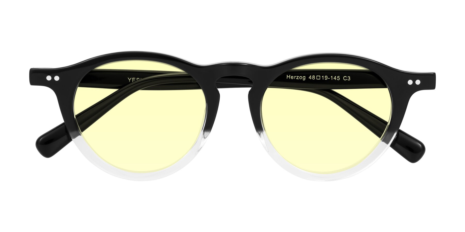 Folded Front of Herzog in Black/Clear with Light Yellow Tinted Lenses
