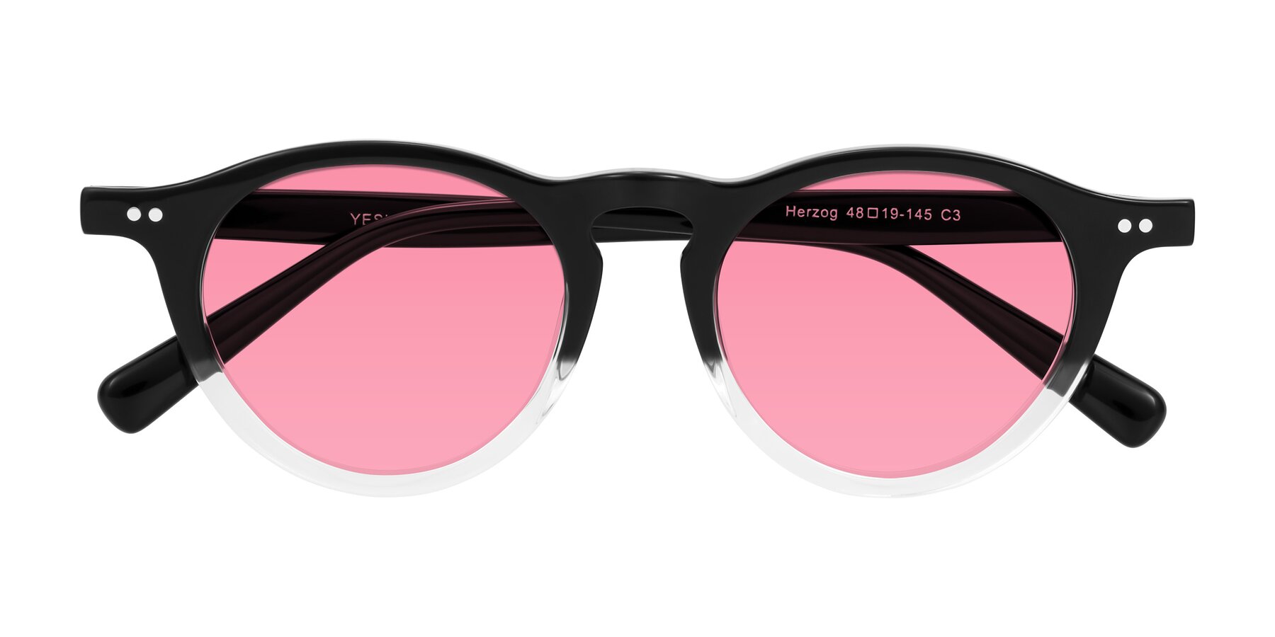 Folded Front of Herzog in Black/Clear with Pink Tinted Lenses