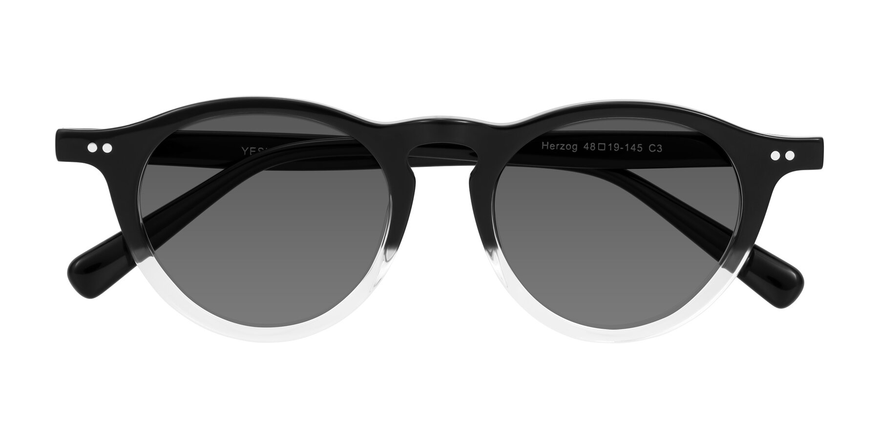 Folded Front of Herzog in Black/Clear with Medium Gray Tinted Lenses