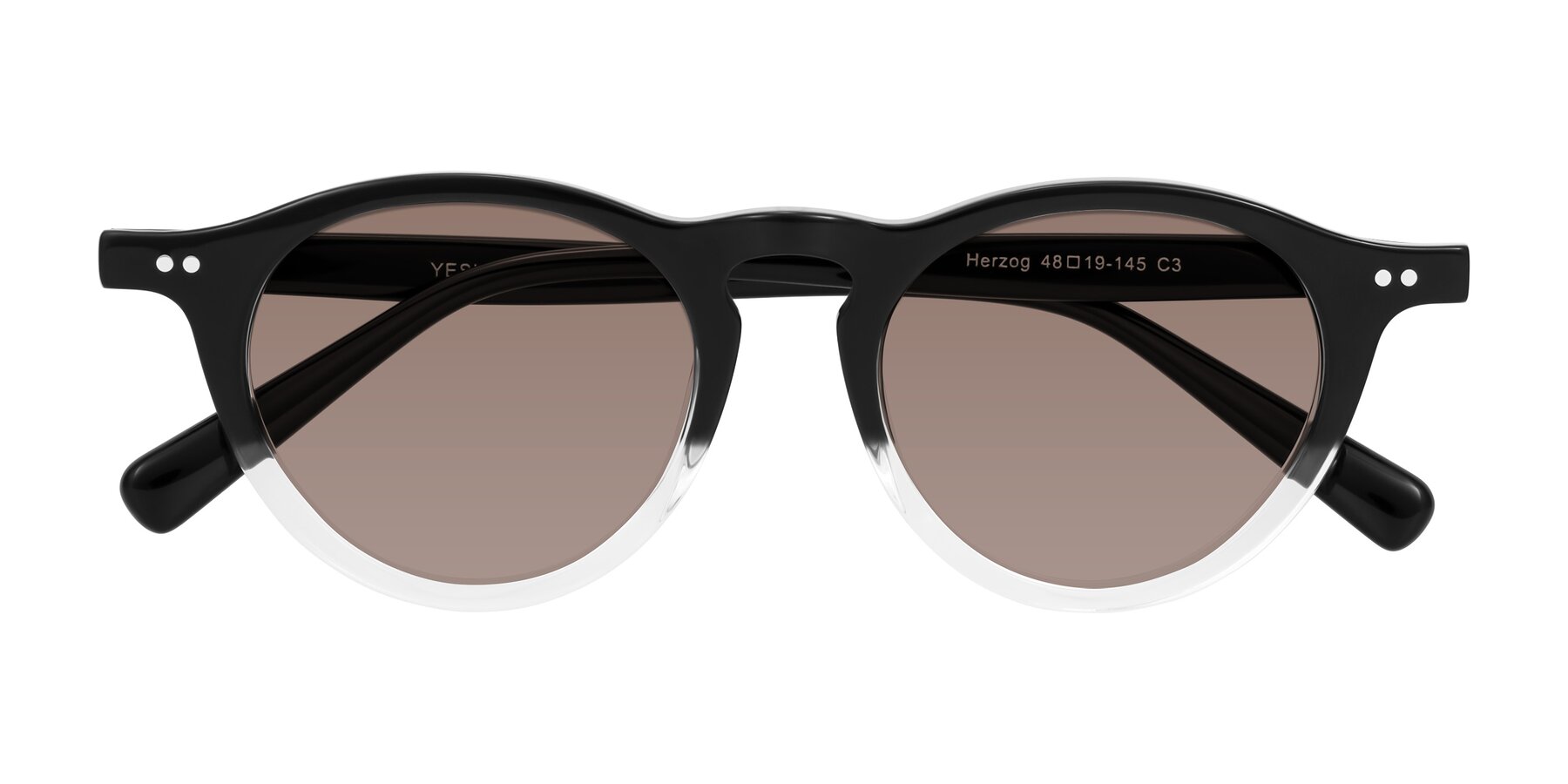 Folded Front of Herzog in Black/Clear with Medium Brown Tinted Lenses