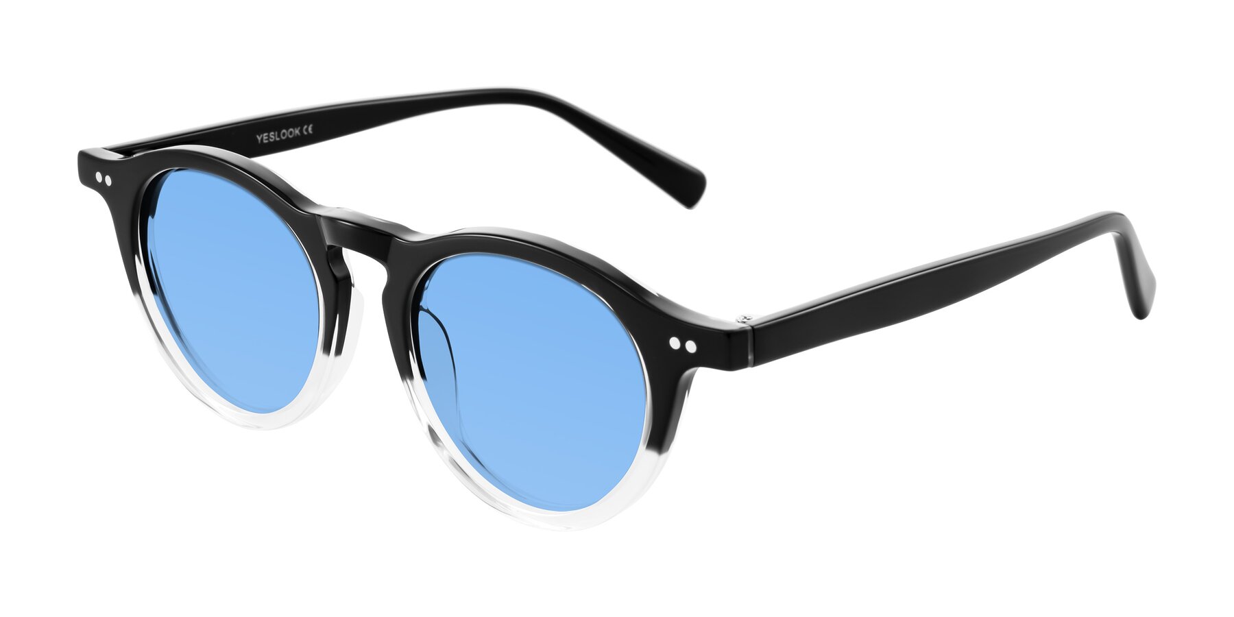 Angle of Herzog in Black/Clear with Medium Blue Tinted Lenses
