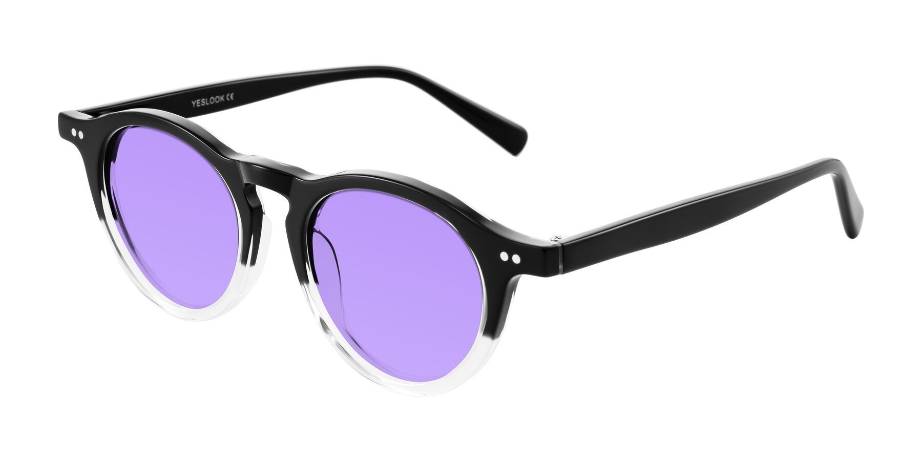 Angle of Herzog in Black/Clear with Medium Purple Tinted Lenses