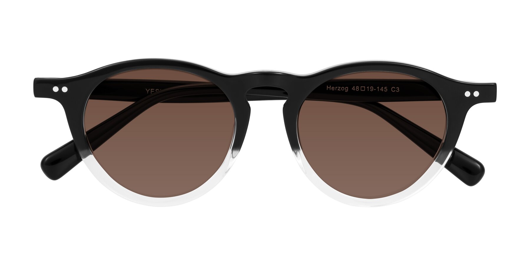 Folded Front of Herzog in Black/Clear with Brown Tinted Lenses