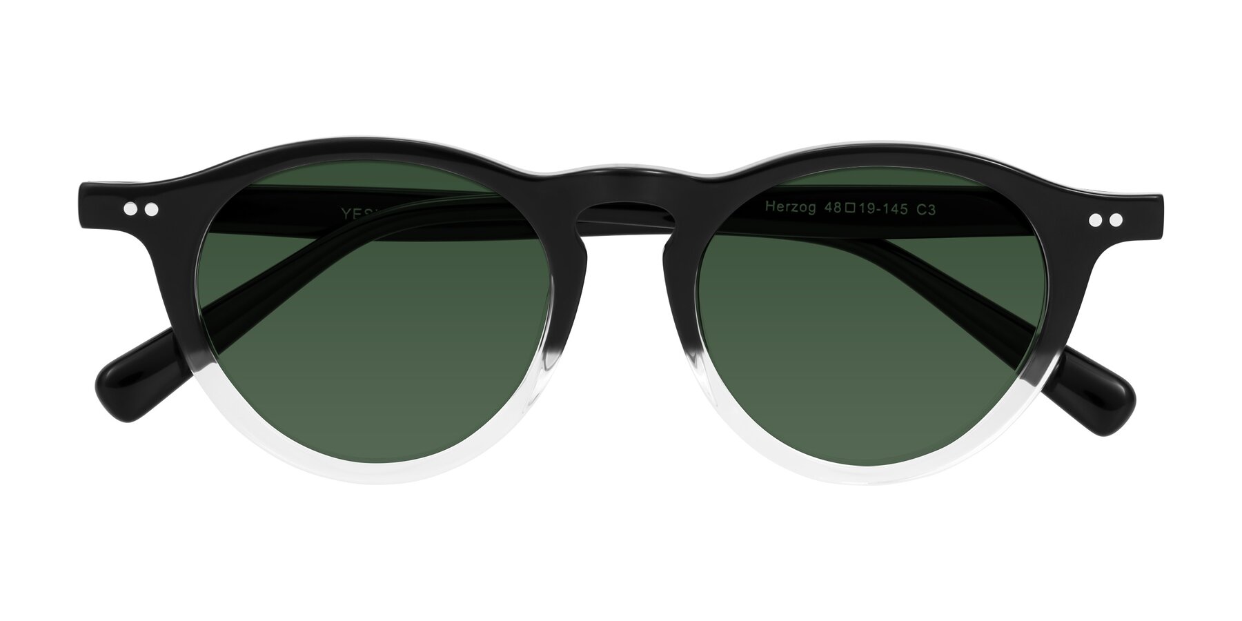 Folded Front of Herzog in Black/Clear with Green Tinted Lenses
