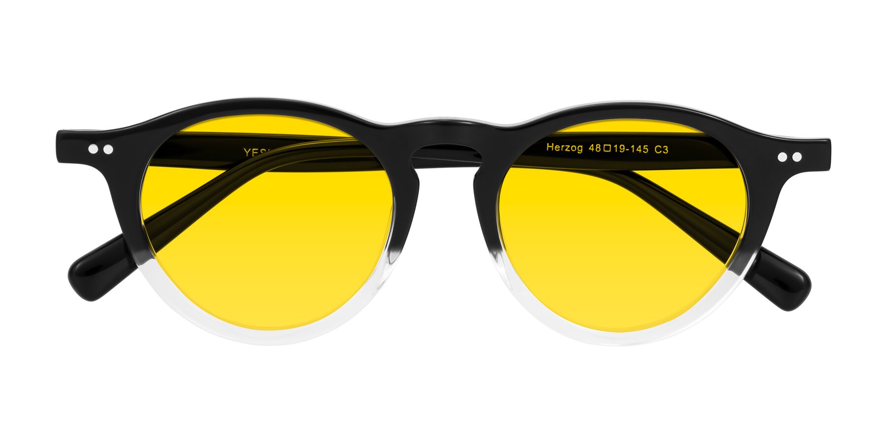 Folded Front of Herzog in Black/Clear with Yellow Tinted Lenses