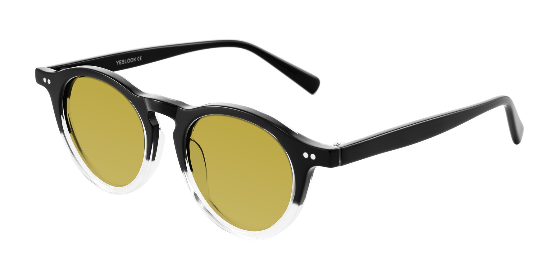 Angle of Herzog in Black/Clear with Champagne Tinted Lenses