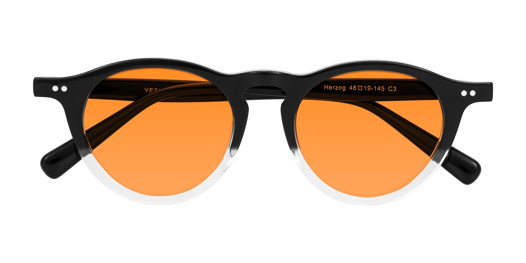 Folded Front of Herzog in Black/Clear with Orange Tinted Lenses