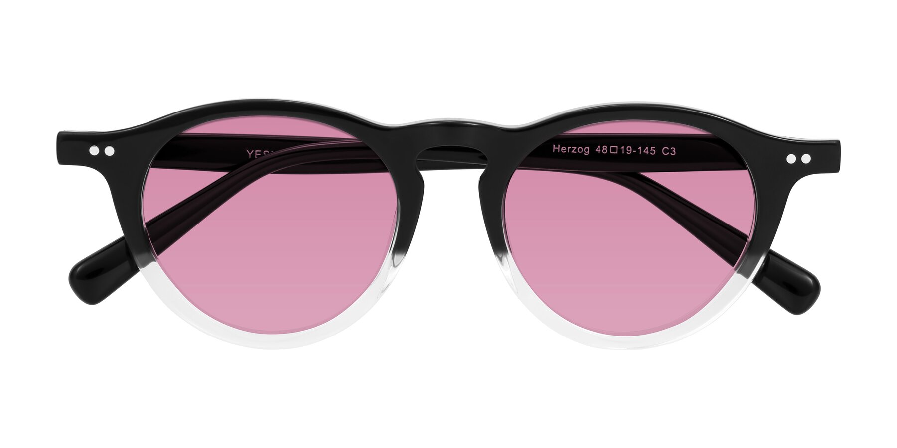 Folded Front of Herzog in Black/Clear with Medium Wine Tinted Lenses