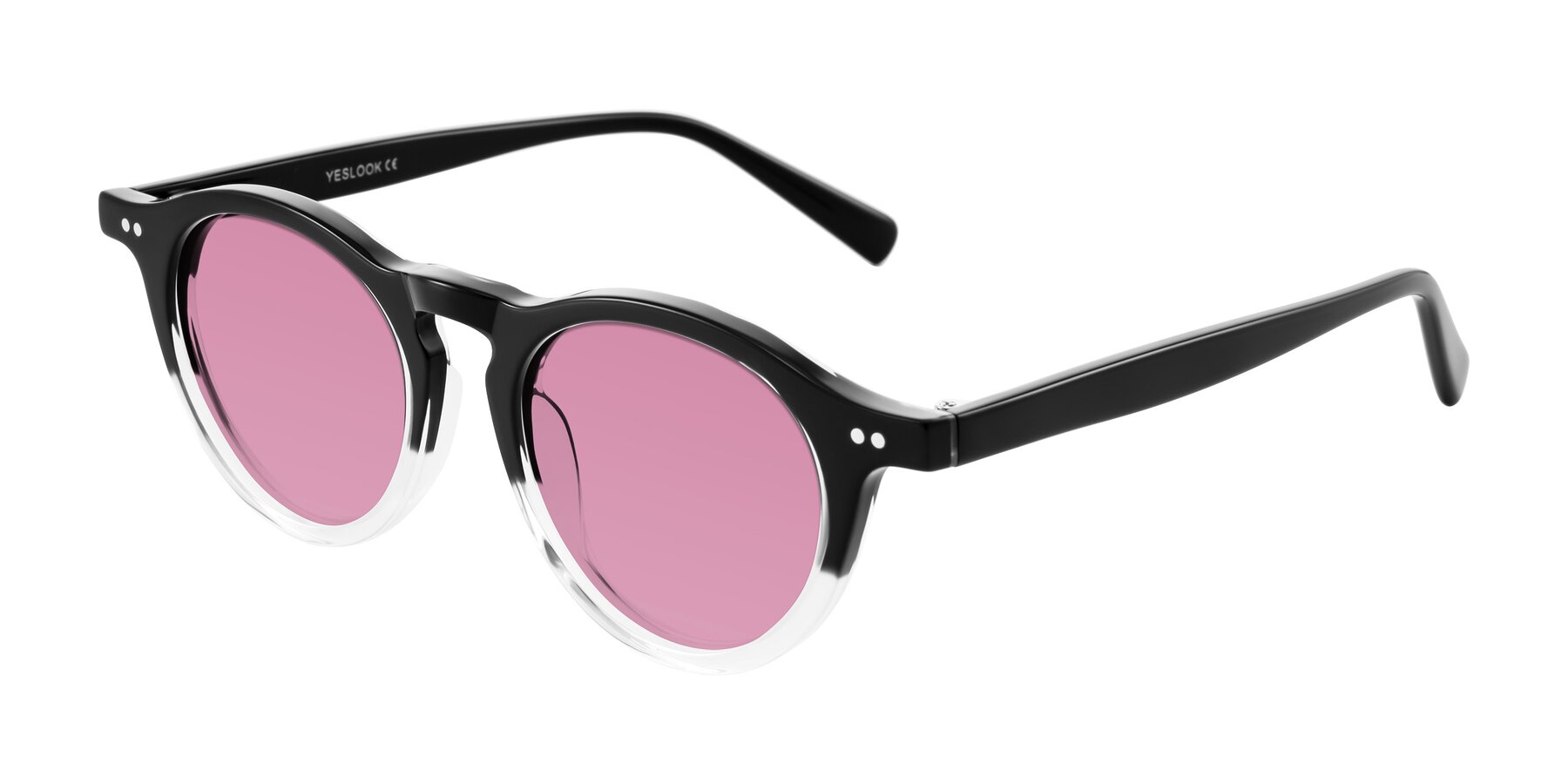 Angle of Herzog in Black/Clear with Medium Wine Tinted Lenses