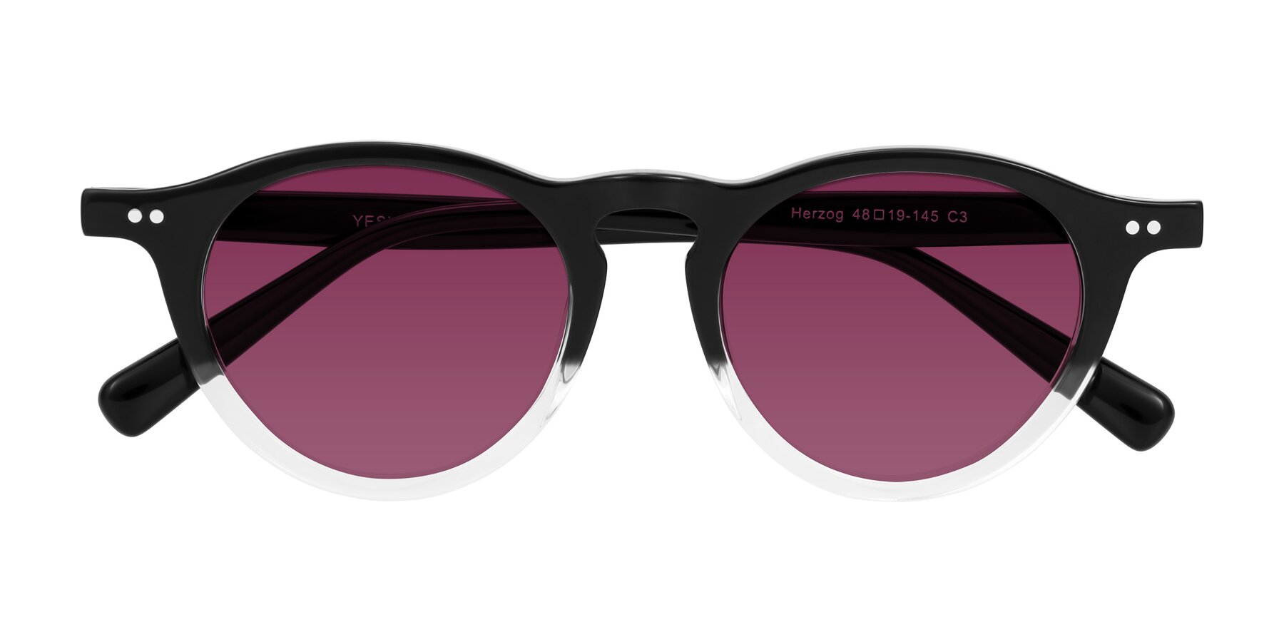 Folded Front of Herzog in Black/Clear with Wine Tinted Lenses