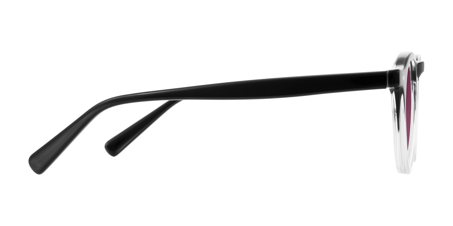 Side of Herzog in Black/Clear with Wine Tinted Lenses