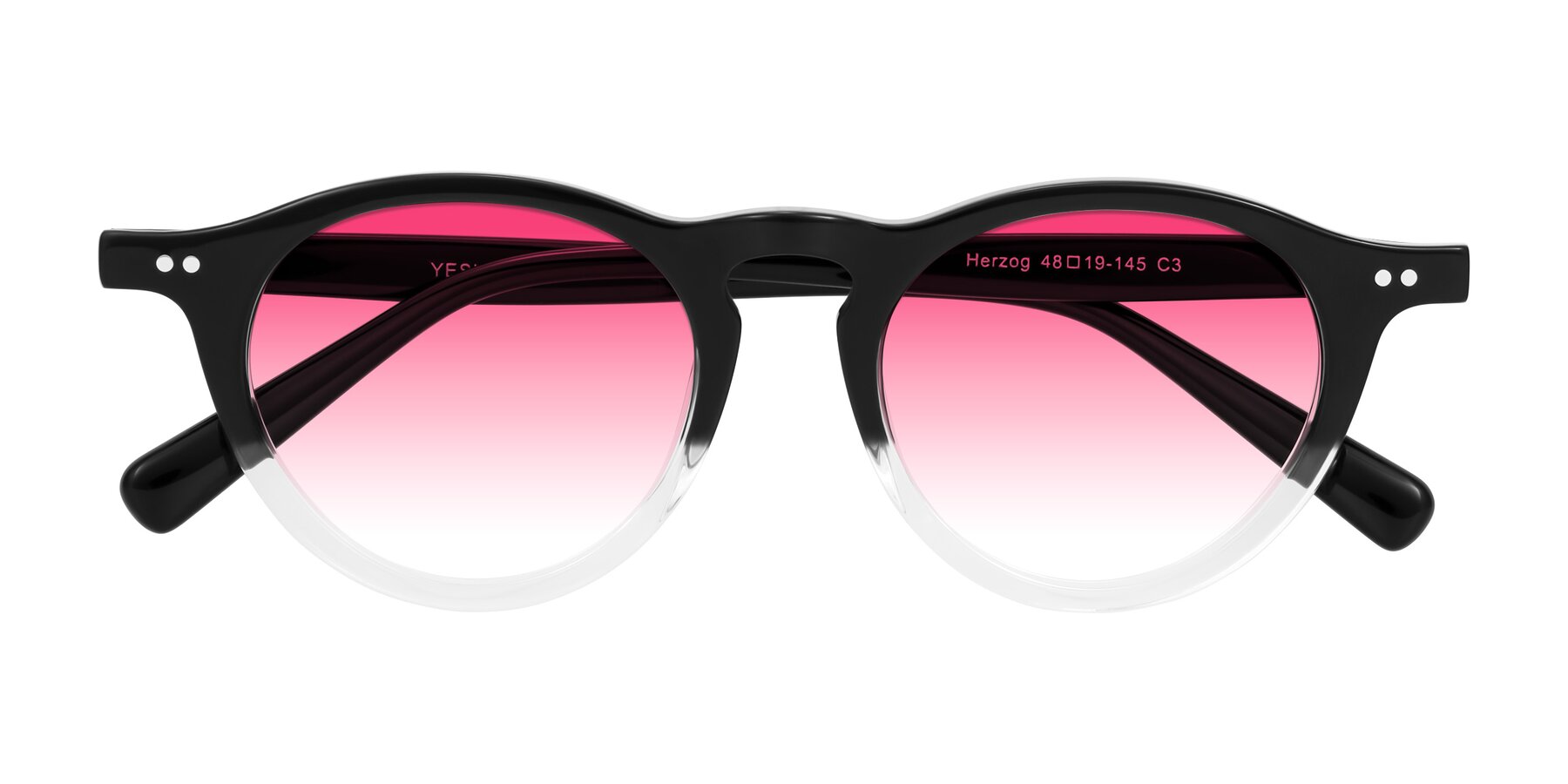 Folded Front of Herzog in Black/Clear with Pink Gradient Lenses