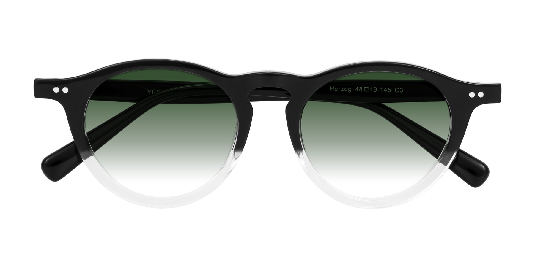 Folded Front of Herzog in Black/Clear with Green Gradient Lenses