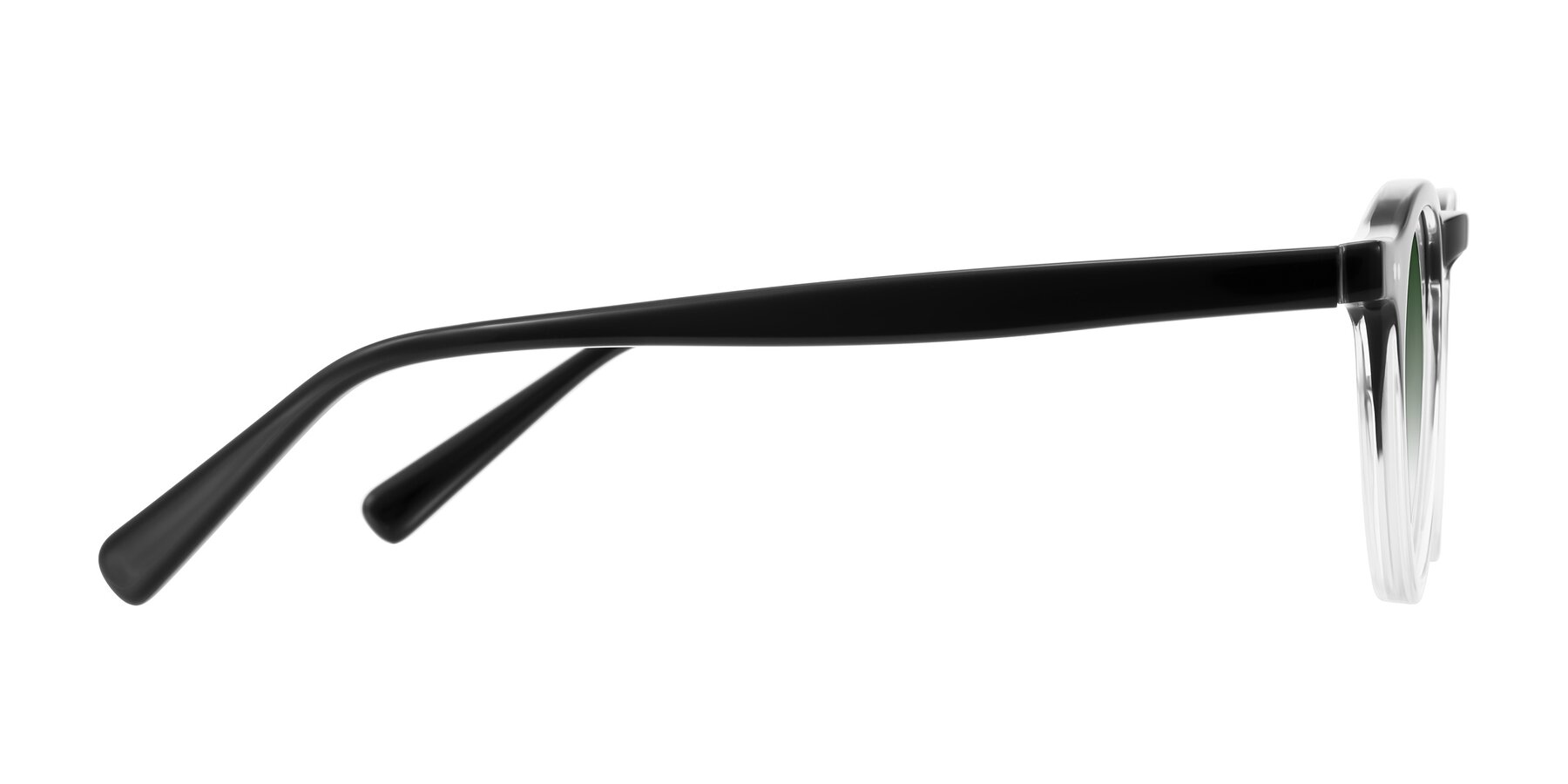 Side of Herzog in Black/Clear with Green Gradient Lenses