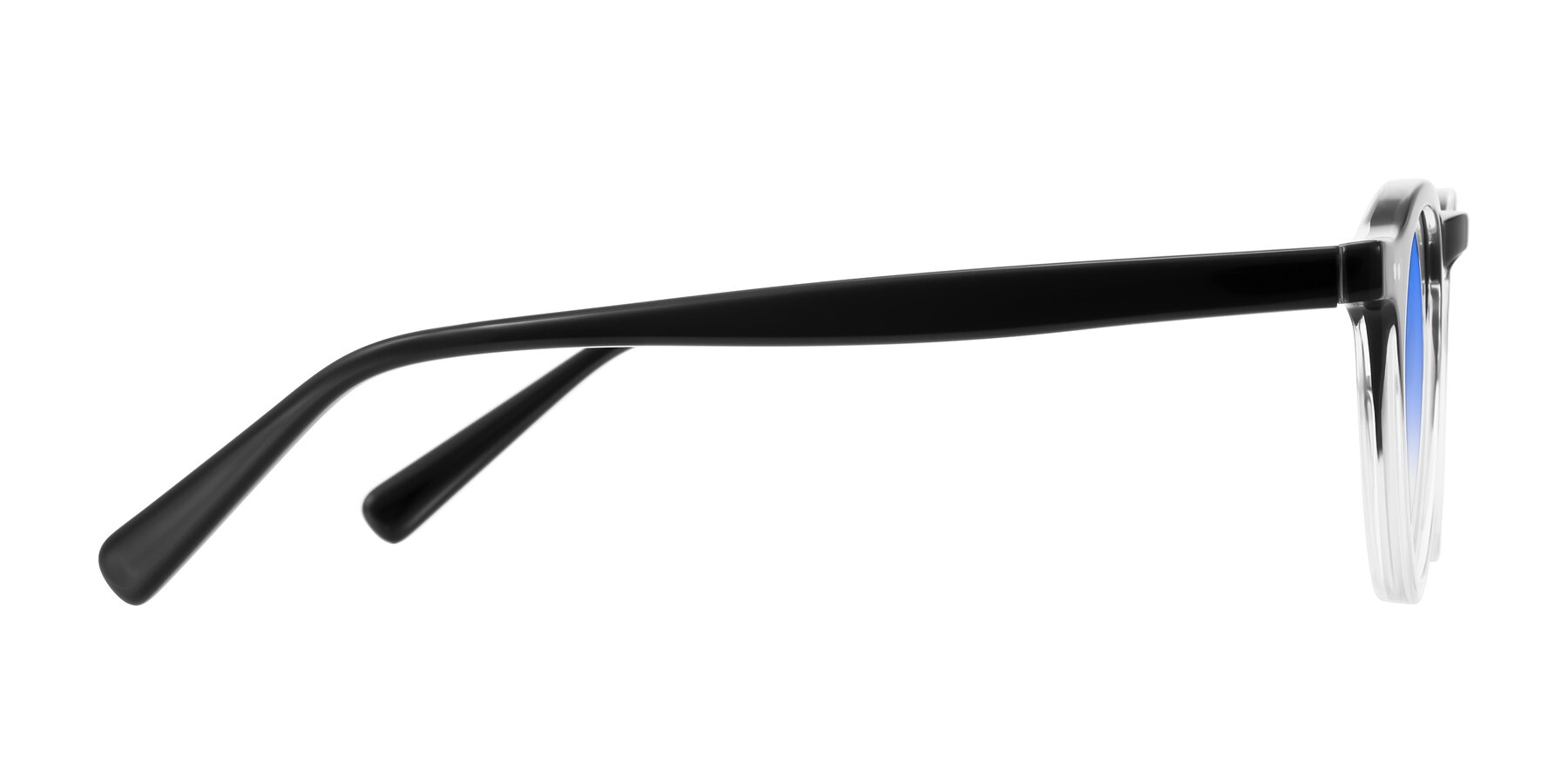 Side of Herzog in Black/Clear with Blue Gradient Lenses
